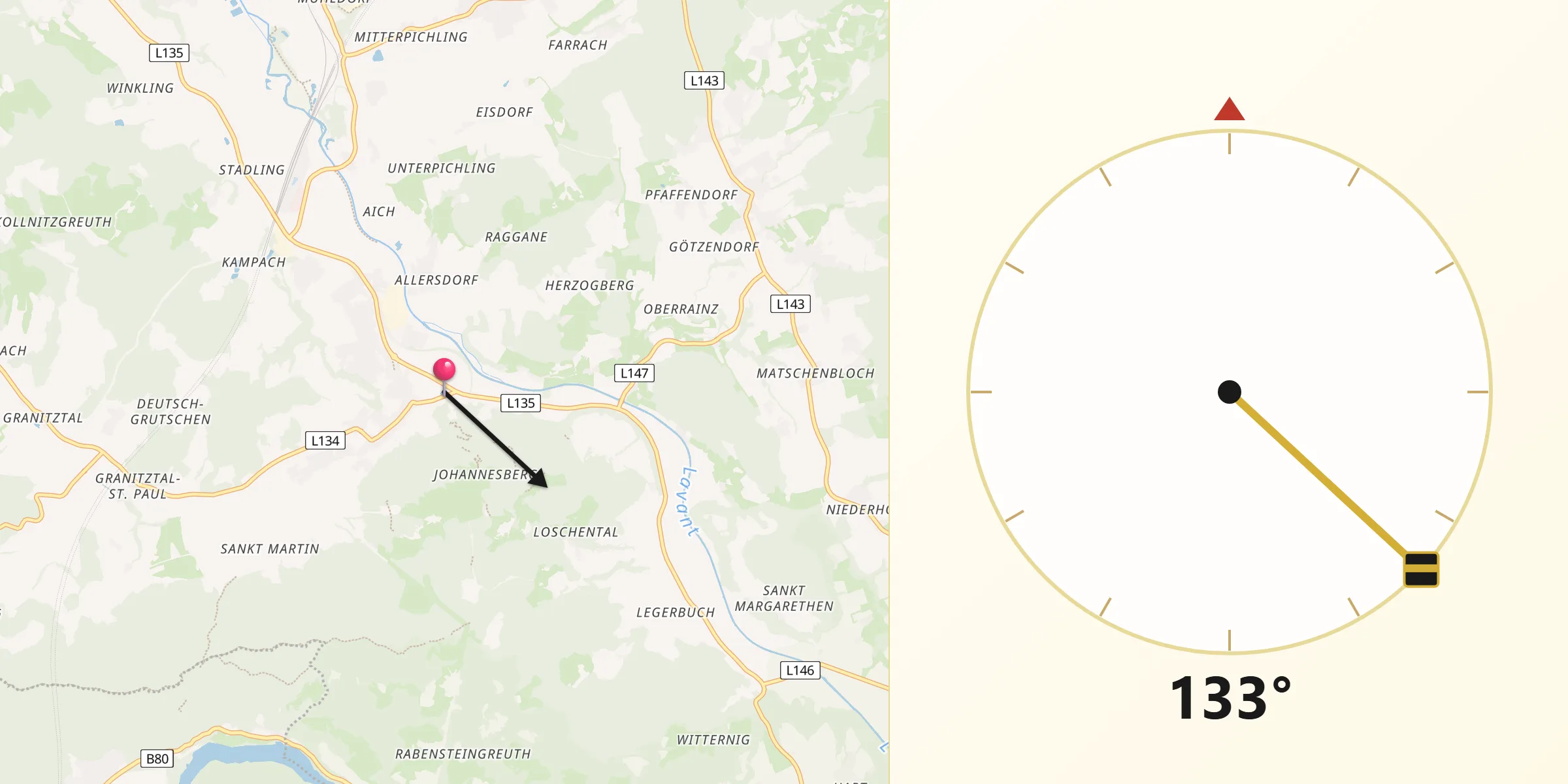 Qibla-Richtung von Sankt Paul im Lavanttal
