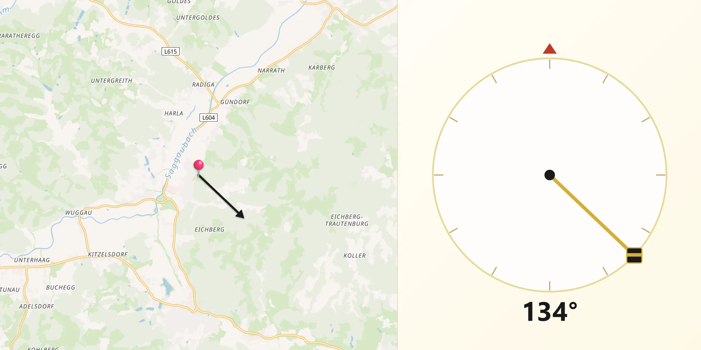 Qibla-Richtung von Sankt Johann im Saggautal