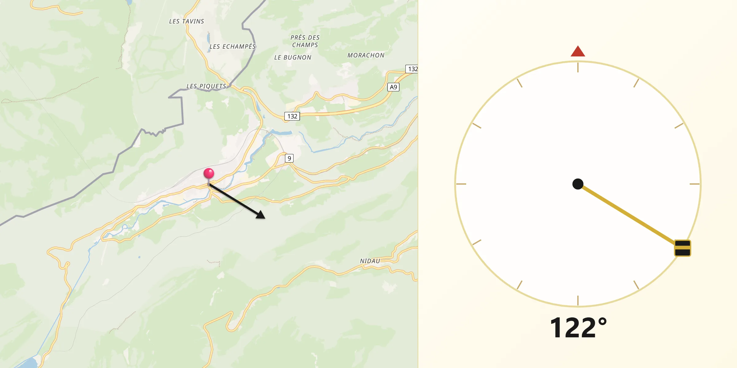 Direction vers la Qibla depuis Vallorbe