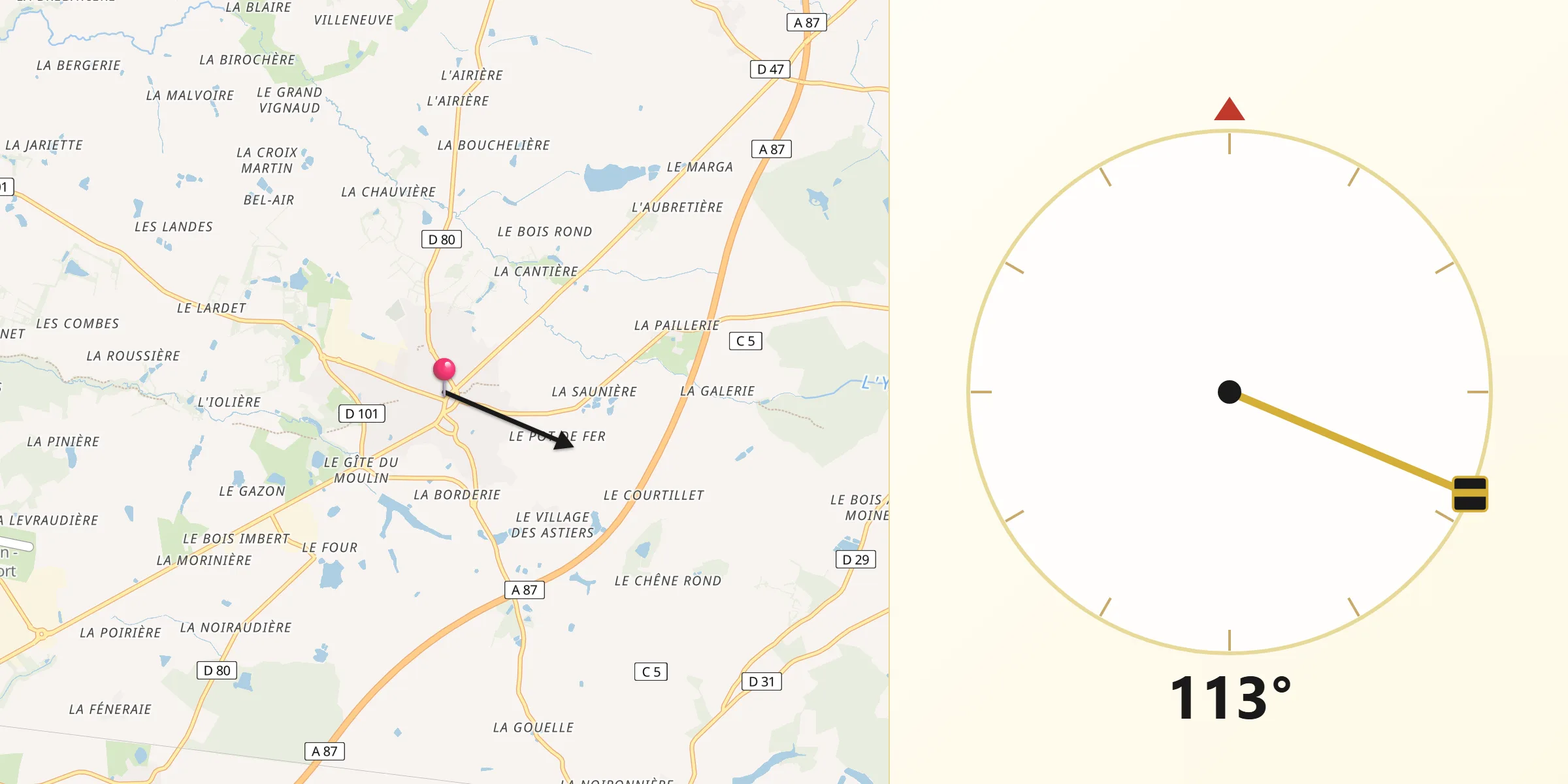 Direction vers la Qibla depuis La Ferrière