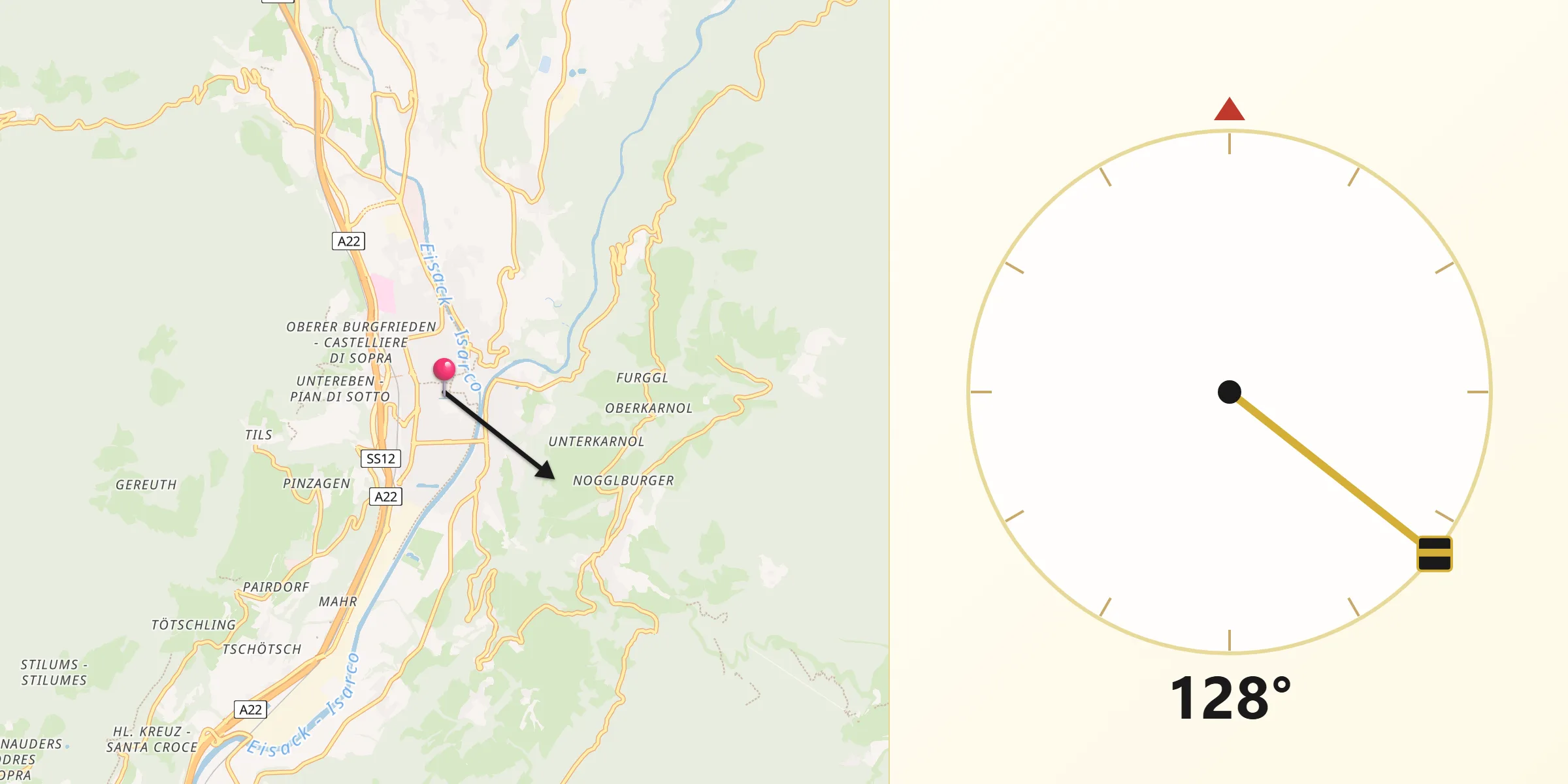 Direzione della Qibla da Bressanone