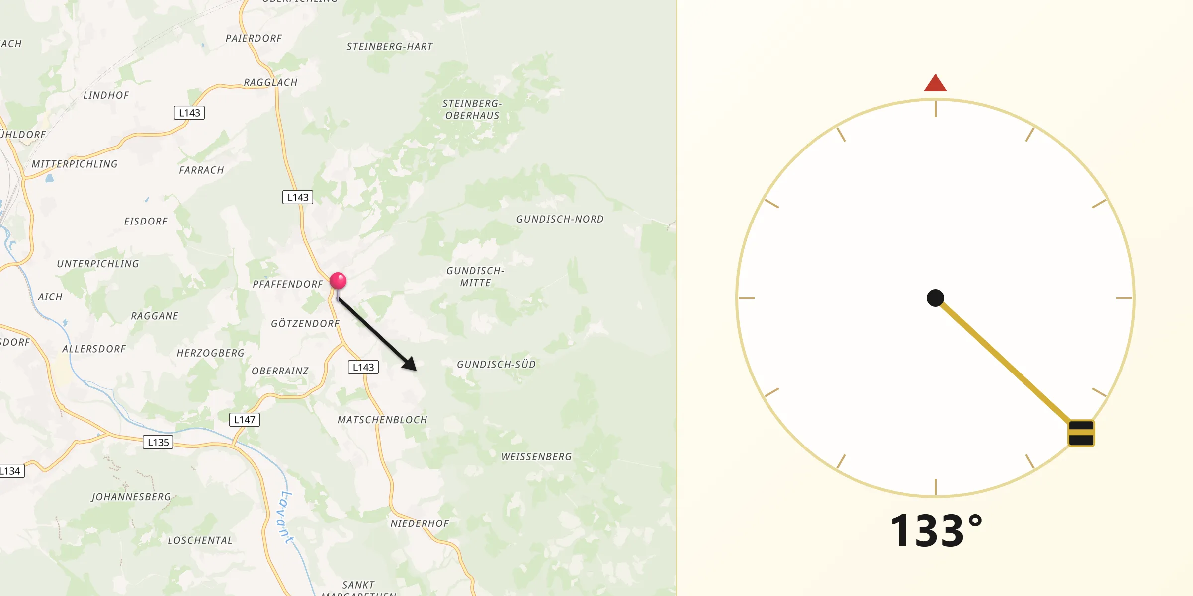 Qibla-Richtung von Sankt Georgen im Lavanttal