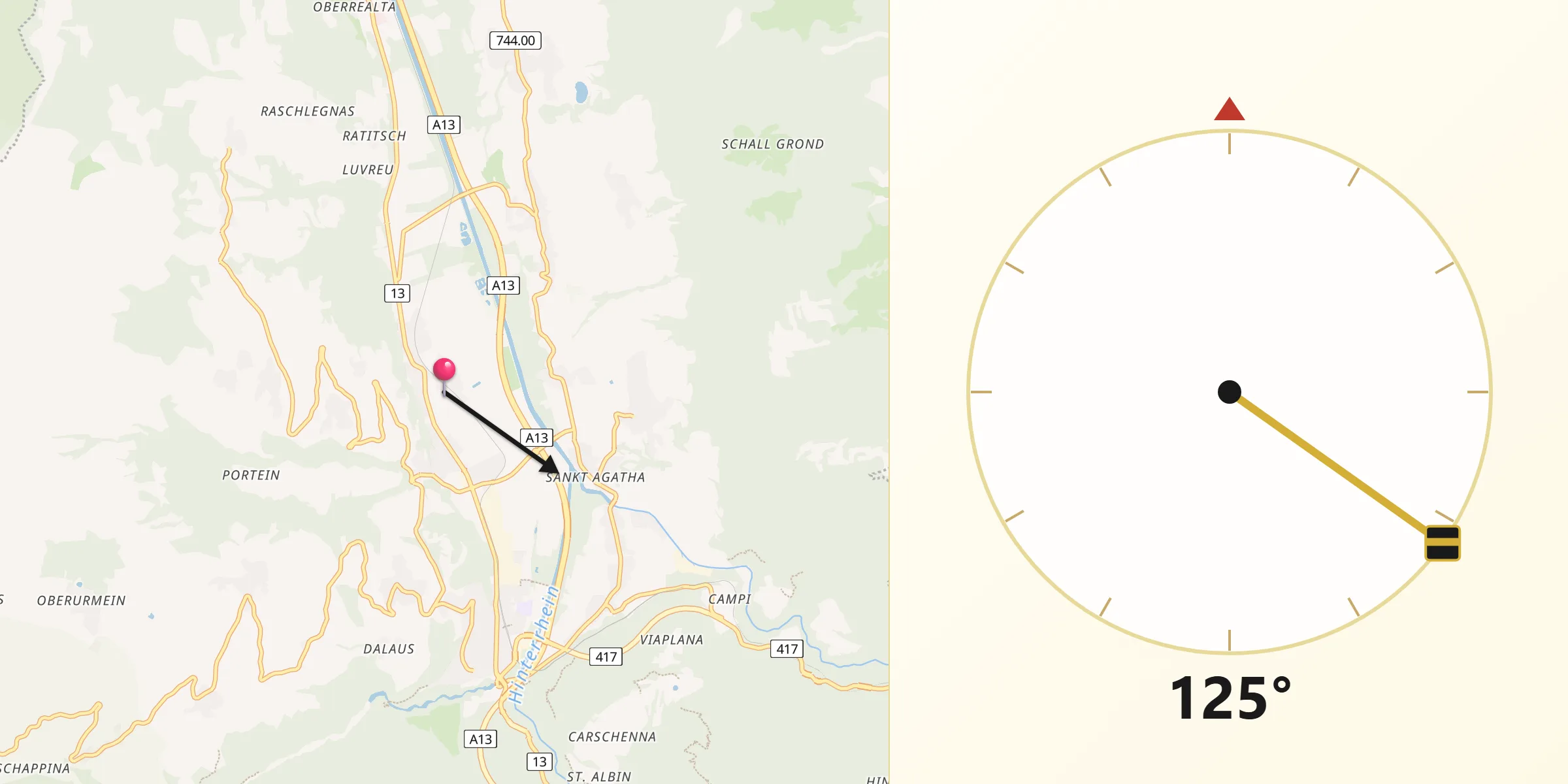 Direction vers la Qibla depuis Cazis