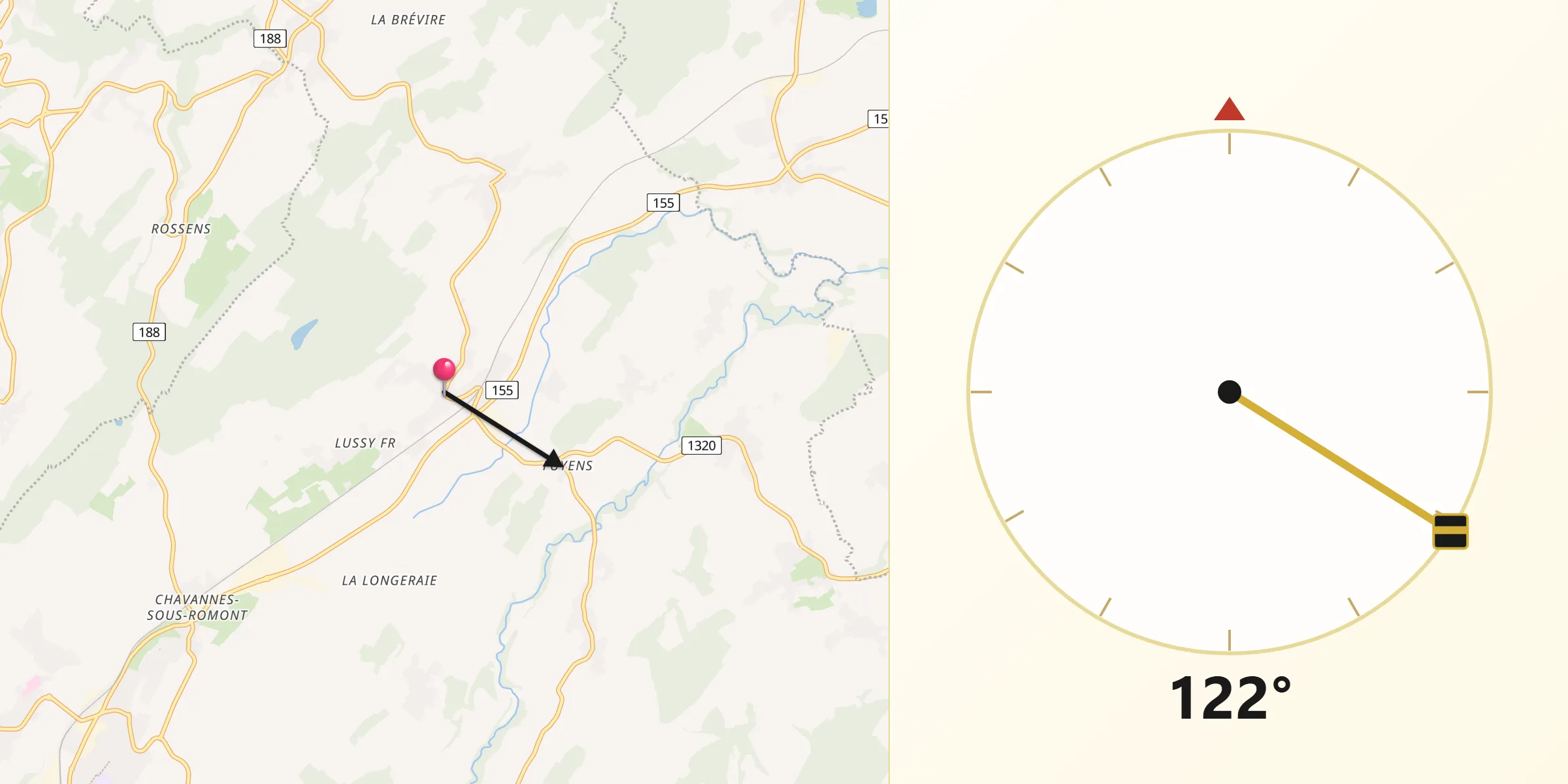 Direzione della Qibla da Villaz-Saint-Pierre