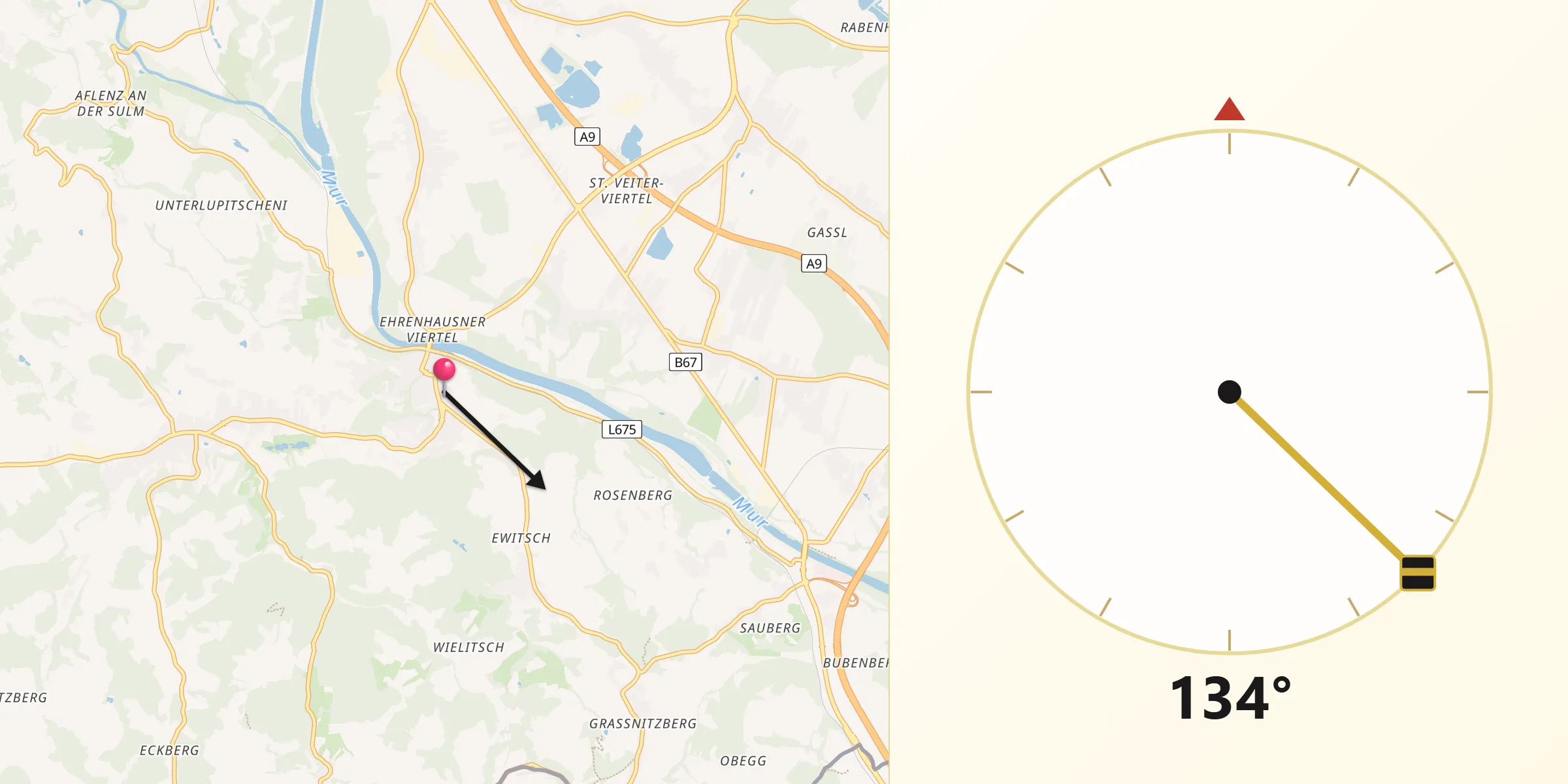 Qibla-Richtung von Ehrenhausen