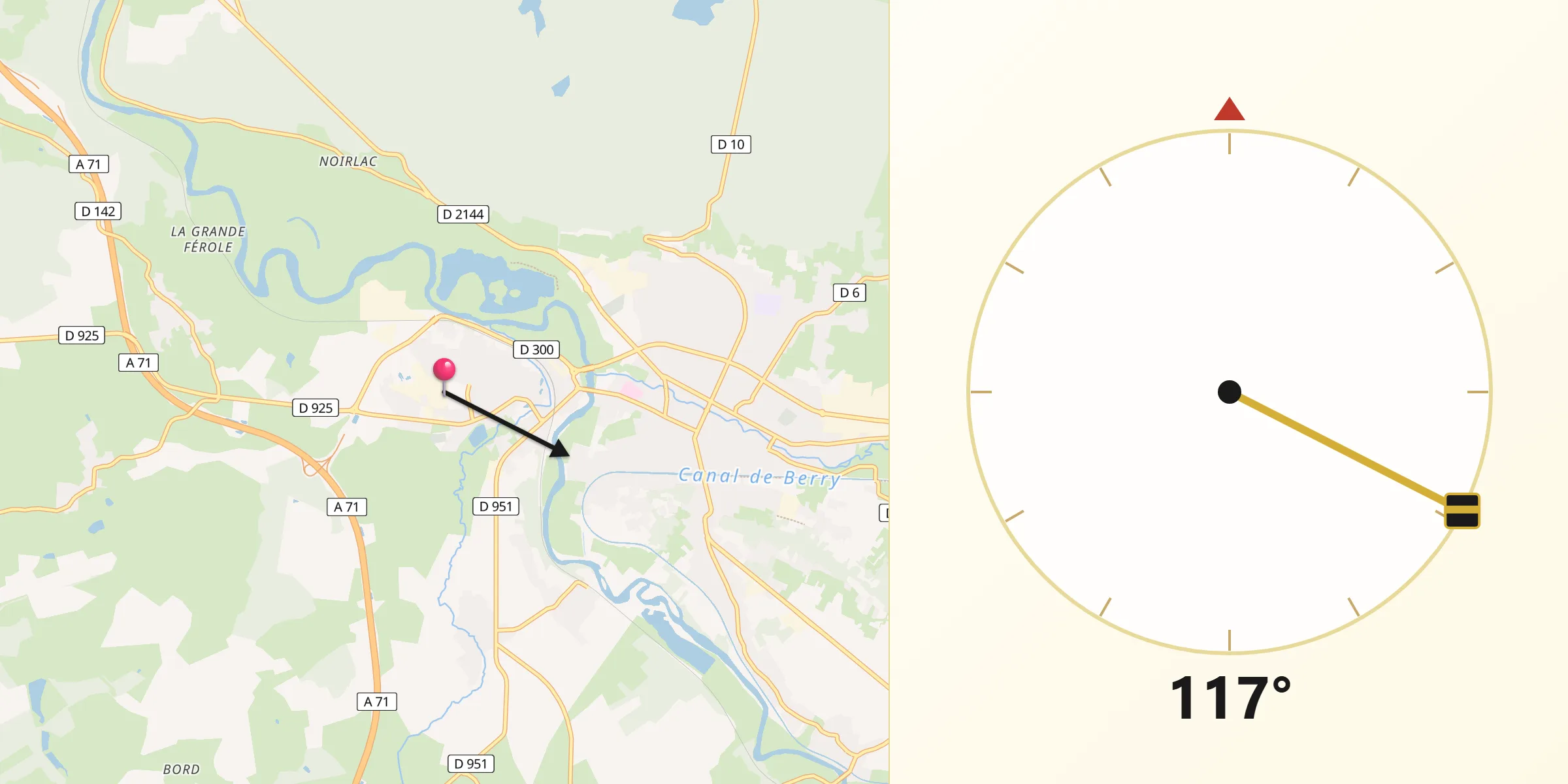 Direction vers la Qibla depuis Orval