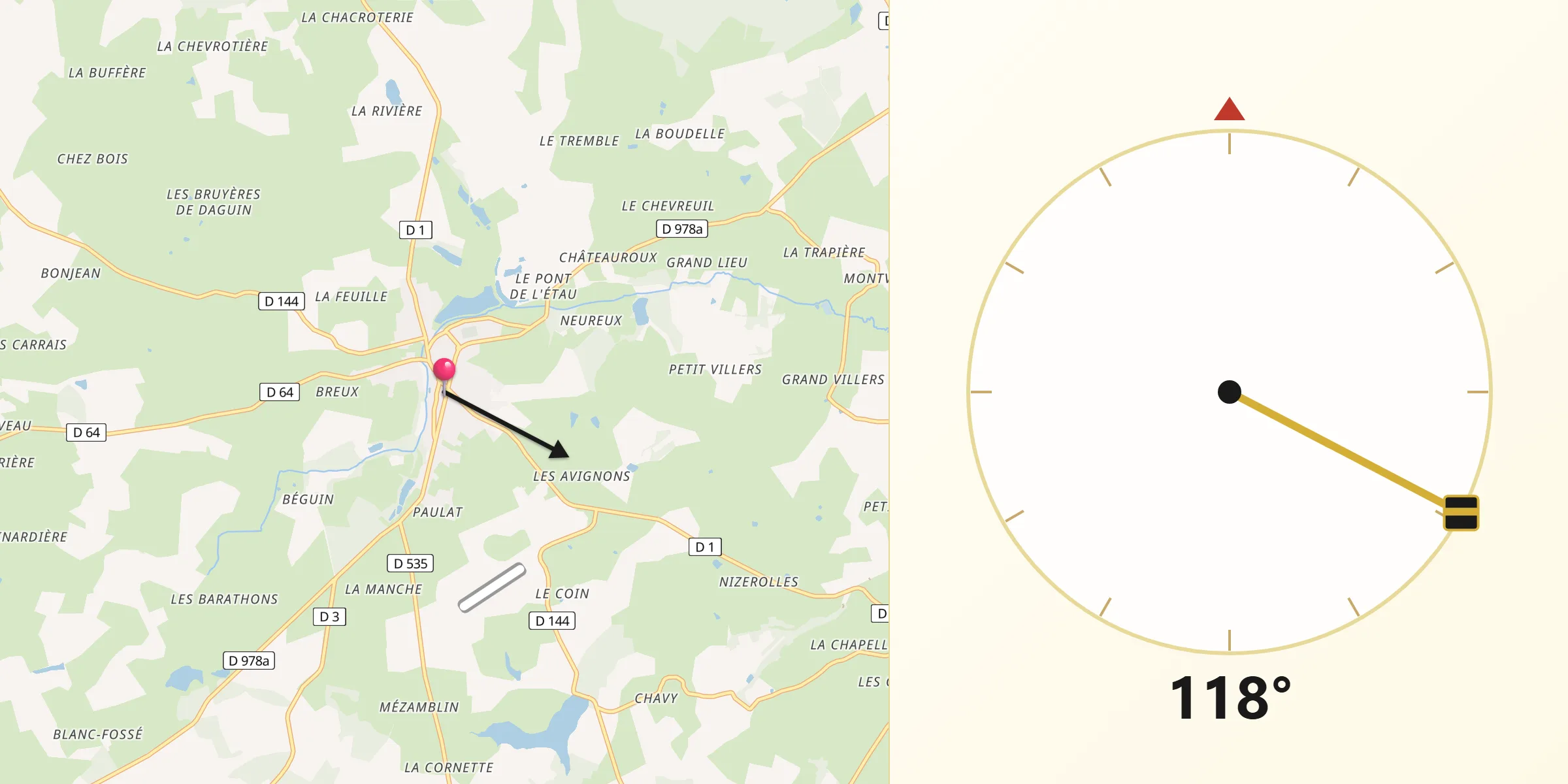 Direction vers la Qibla depuis Lurcy-Lévis