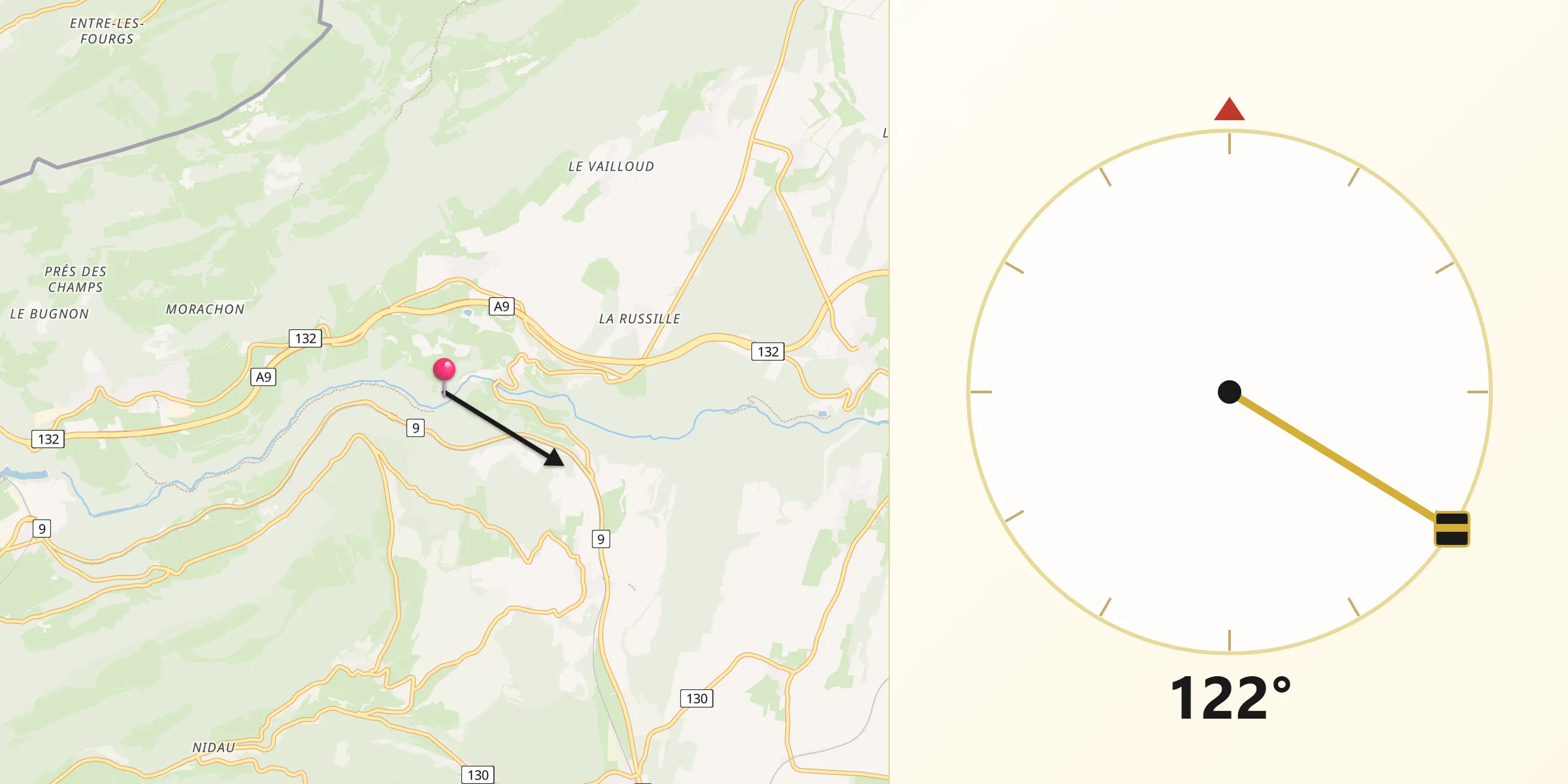 Qibla-Richtung von Jura-Nord vaudois