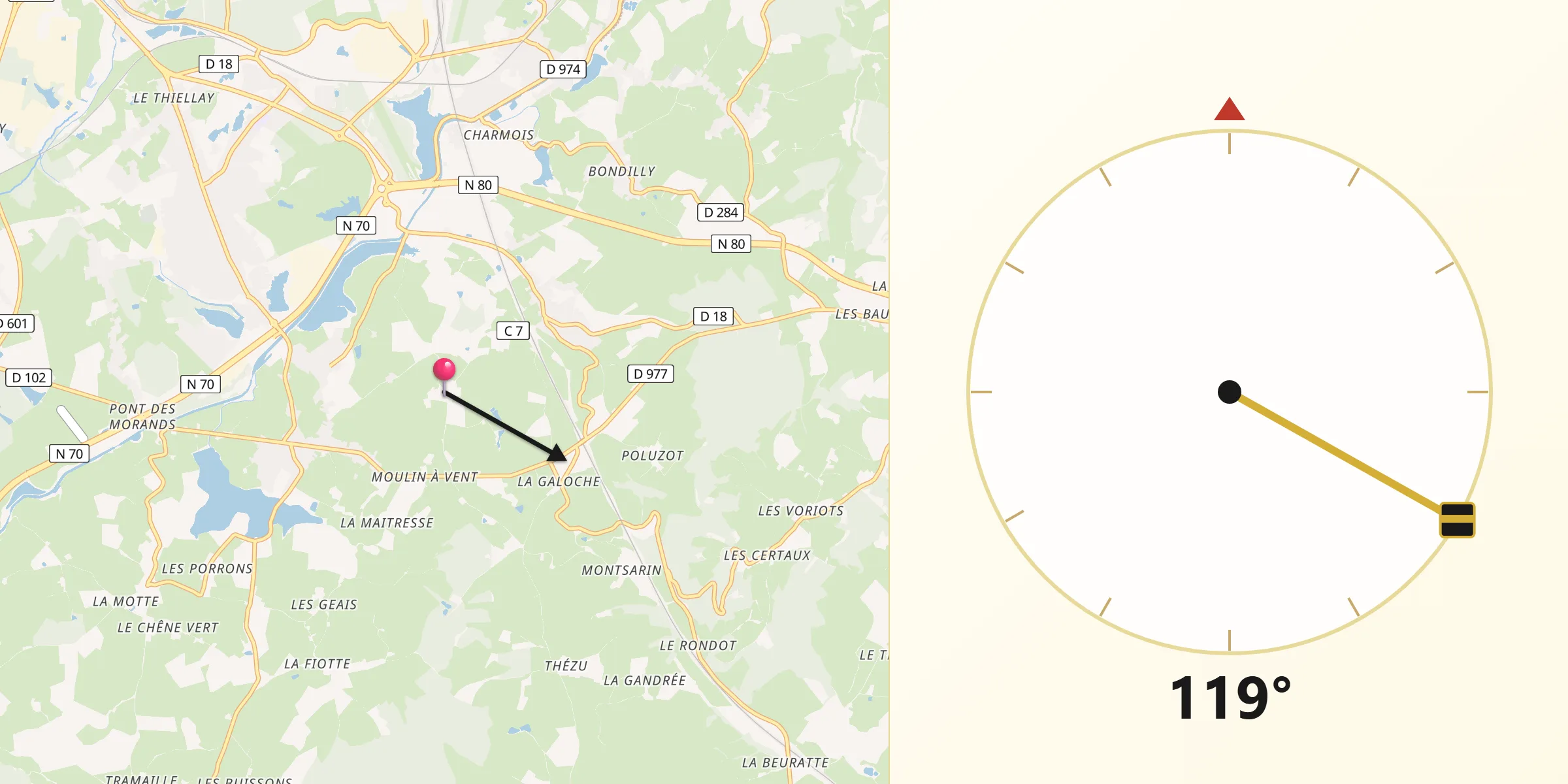 Direction vers la Qibla depuis Saint-Leu