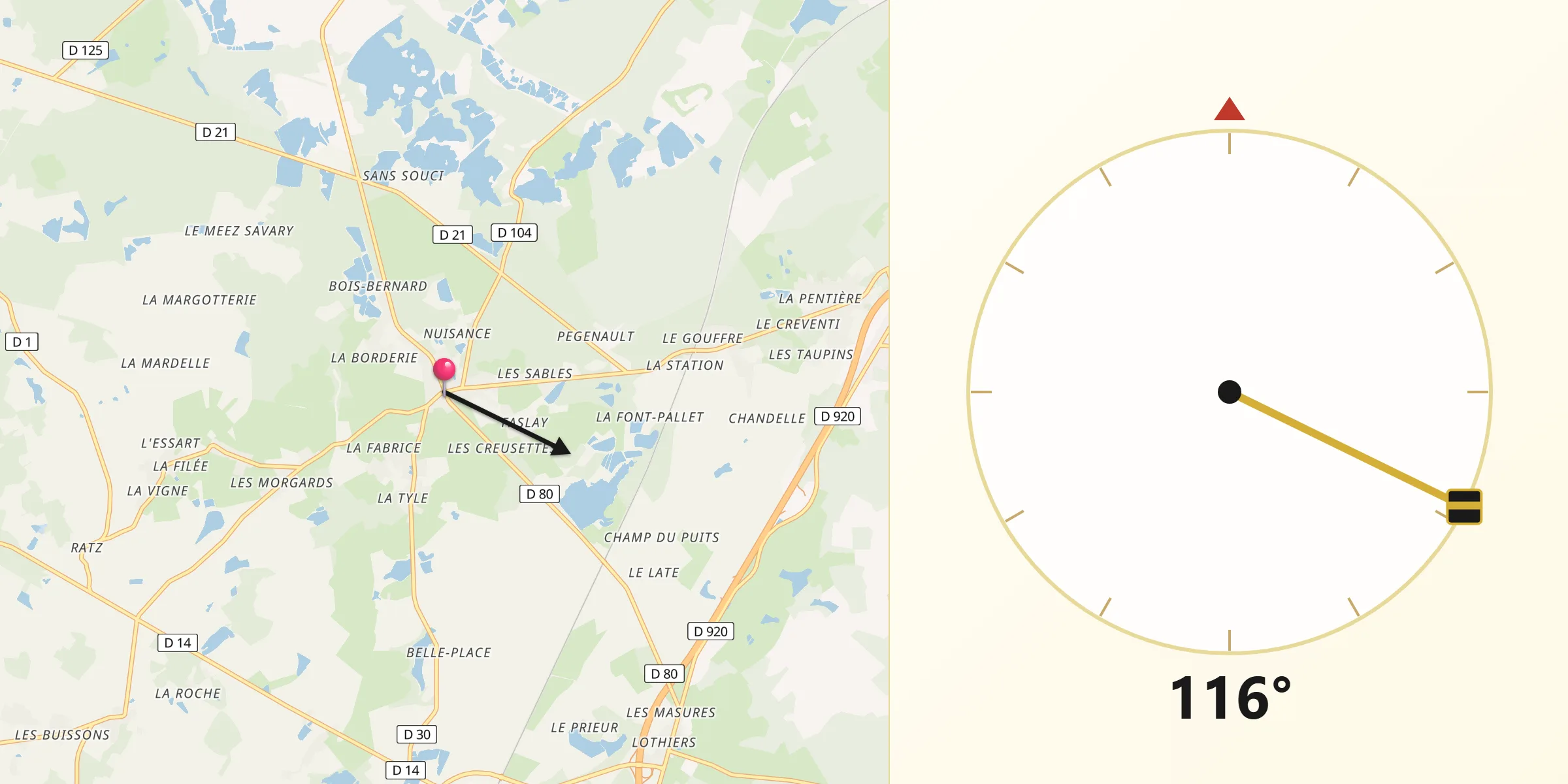 Direction vers la Qibla depuis Luant