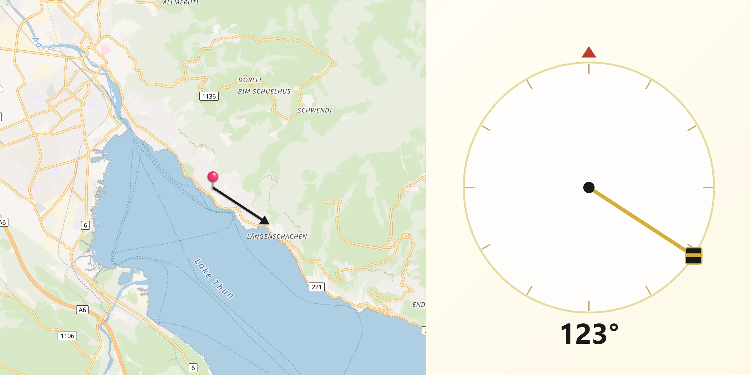 Direzione della Qibla da Hilterfingen