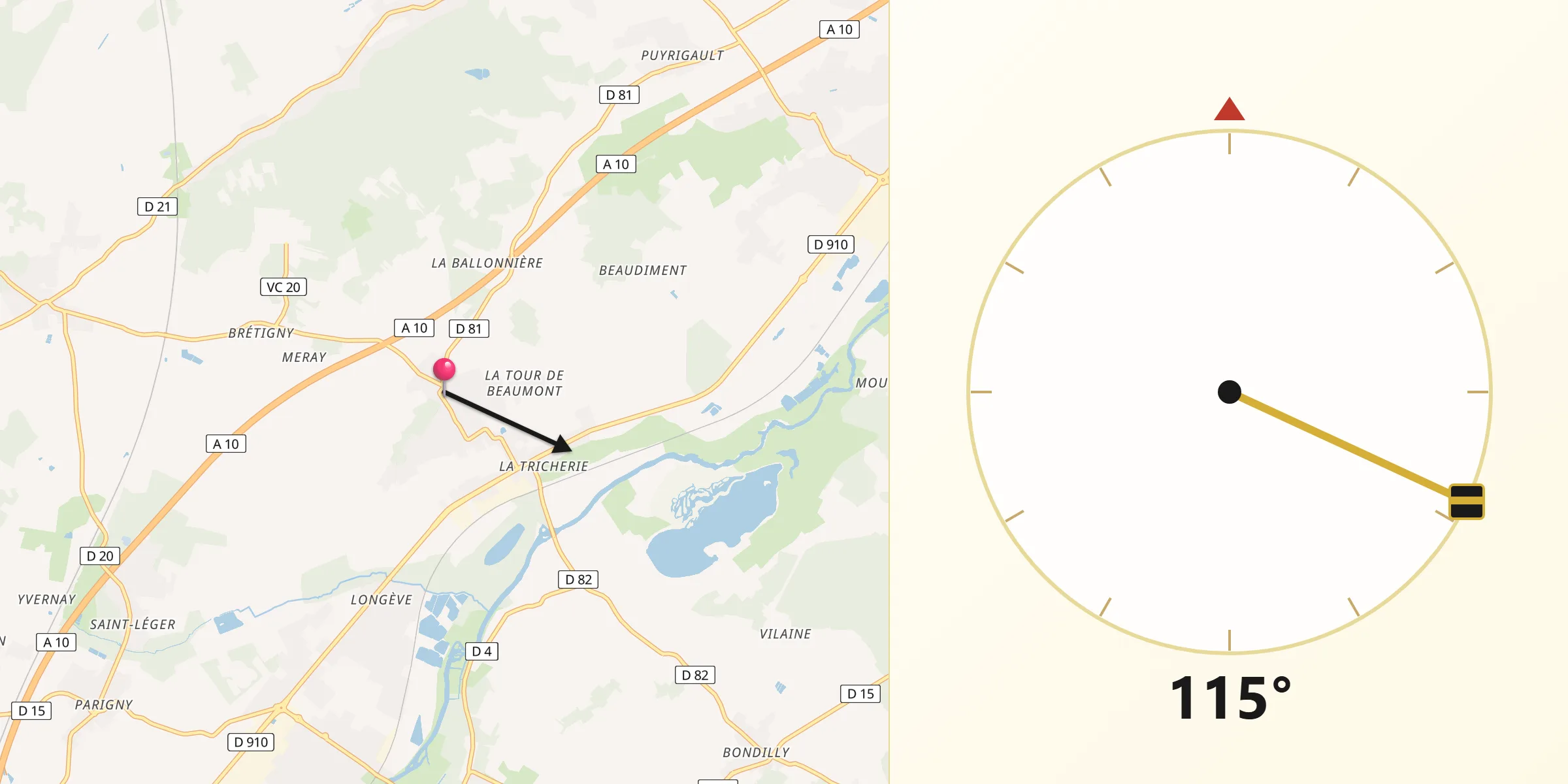 Direction vers la Qibla depuis Beaumont