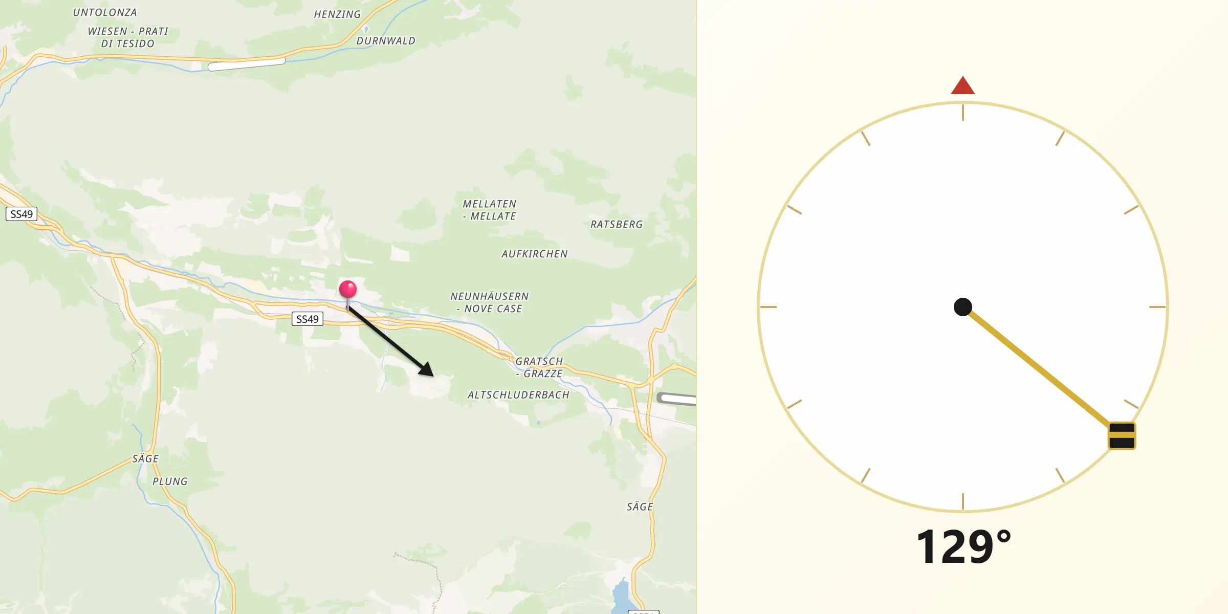 Direzione della Qibla da Villabassa