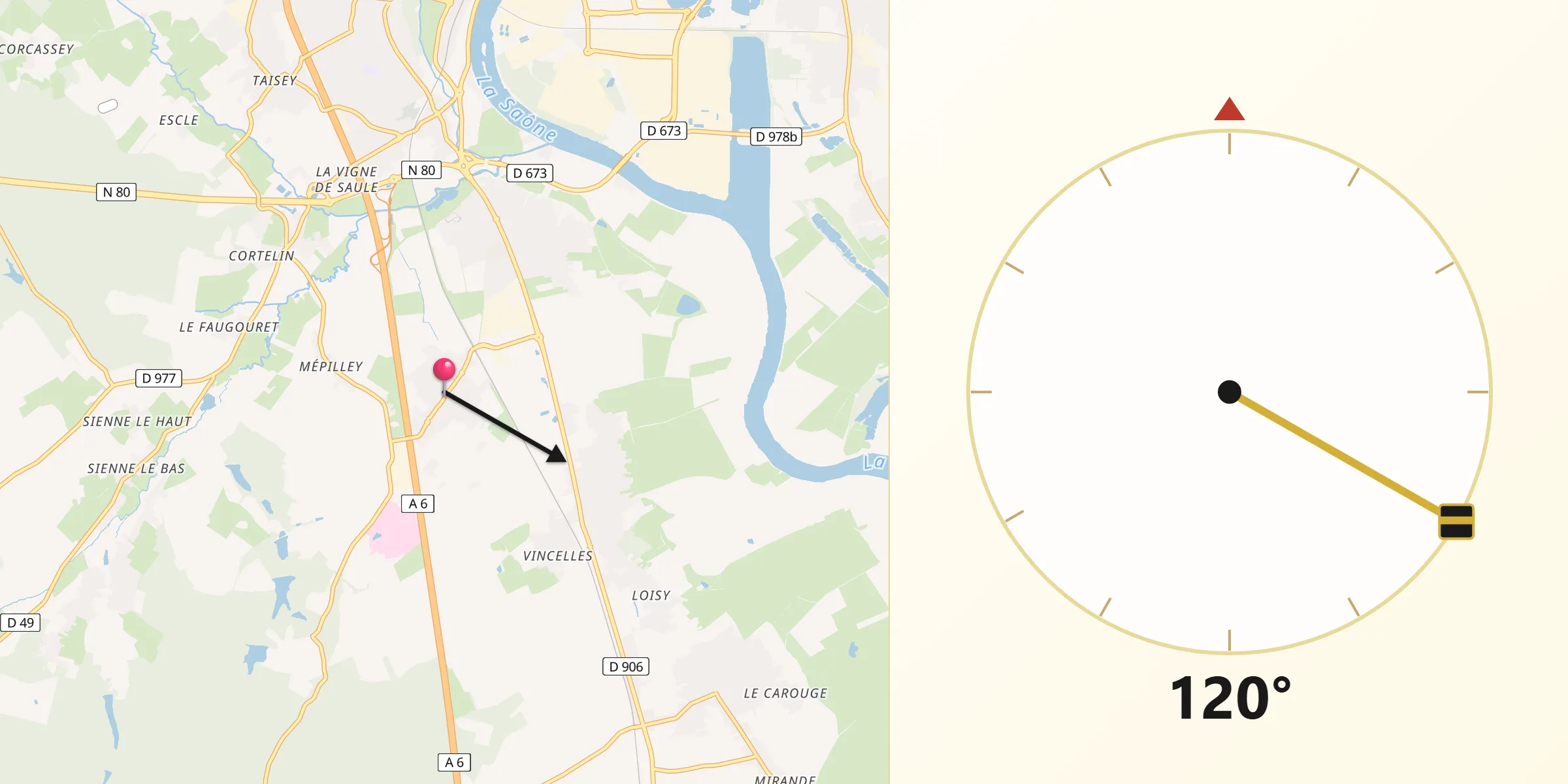 Direction vers la Qibla depuis Sevrey