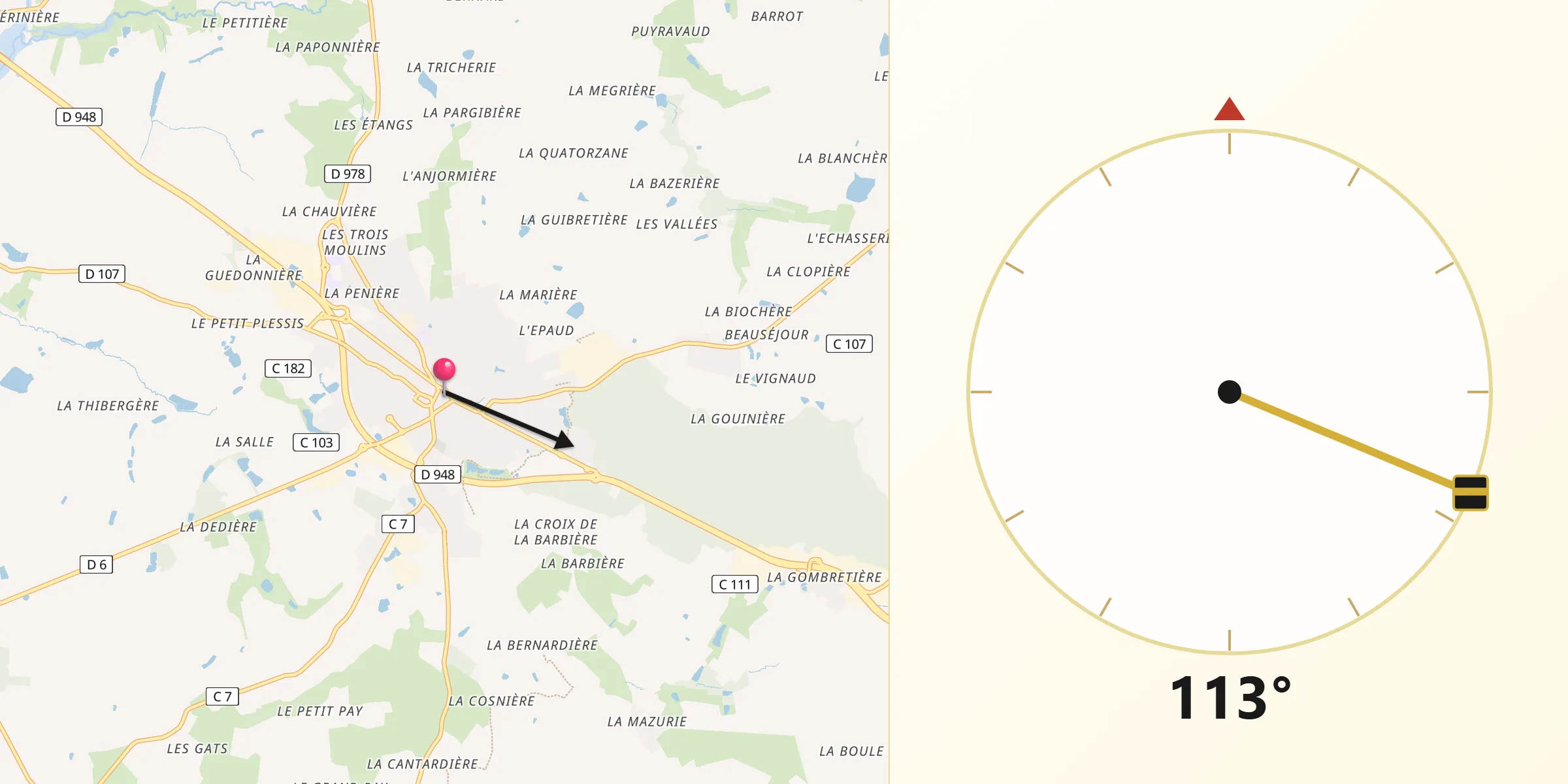 Direction vers la Qibla depuis Aizenay
