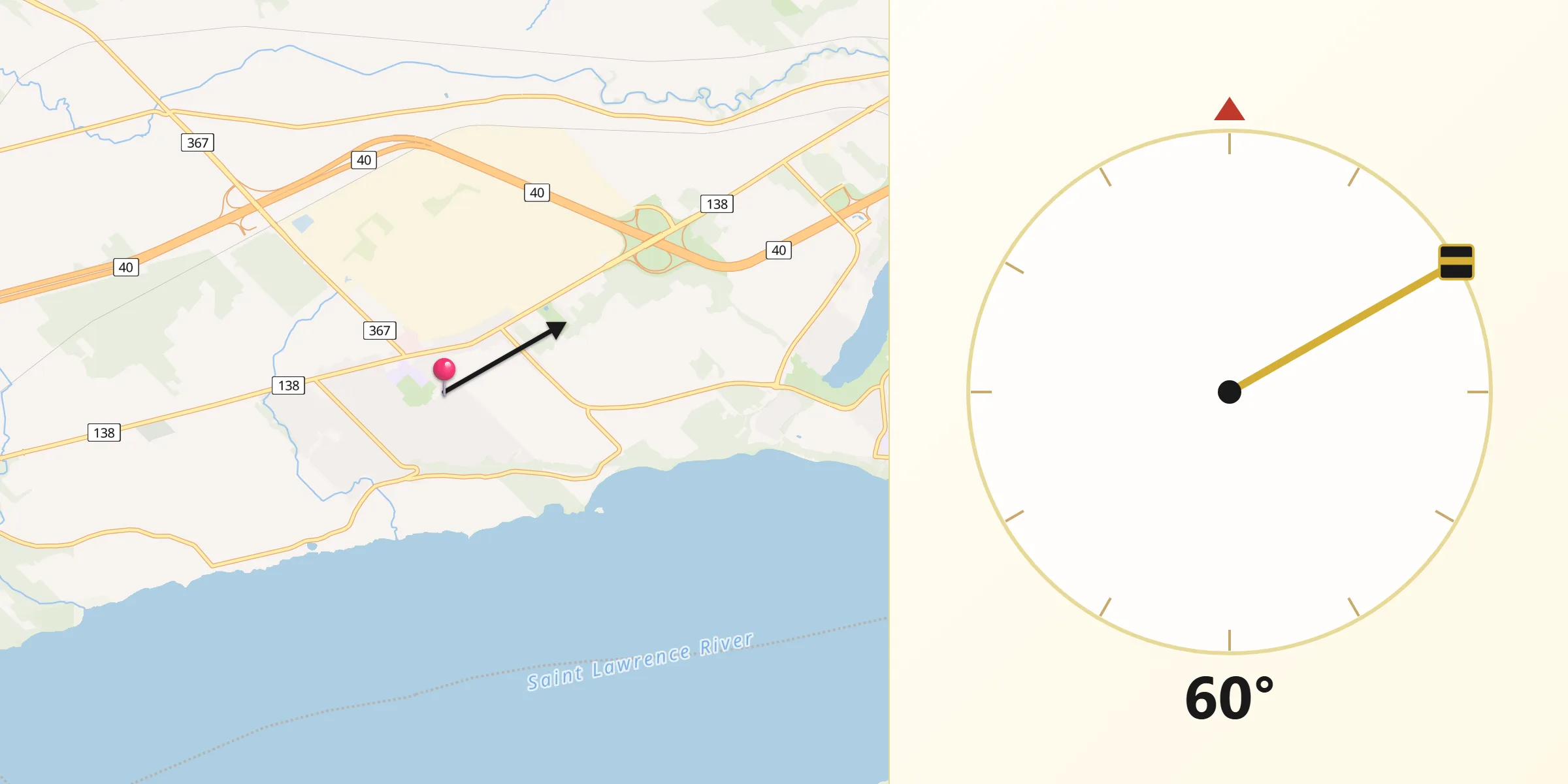 Qibla Direction from Saint-Augustin-de-Desmaures