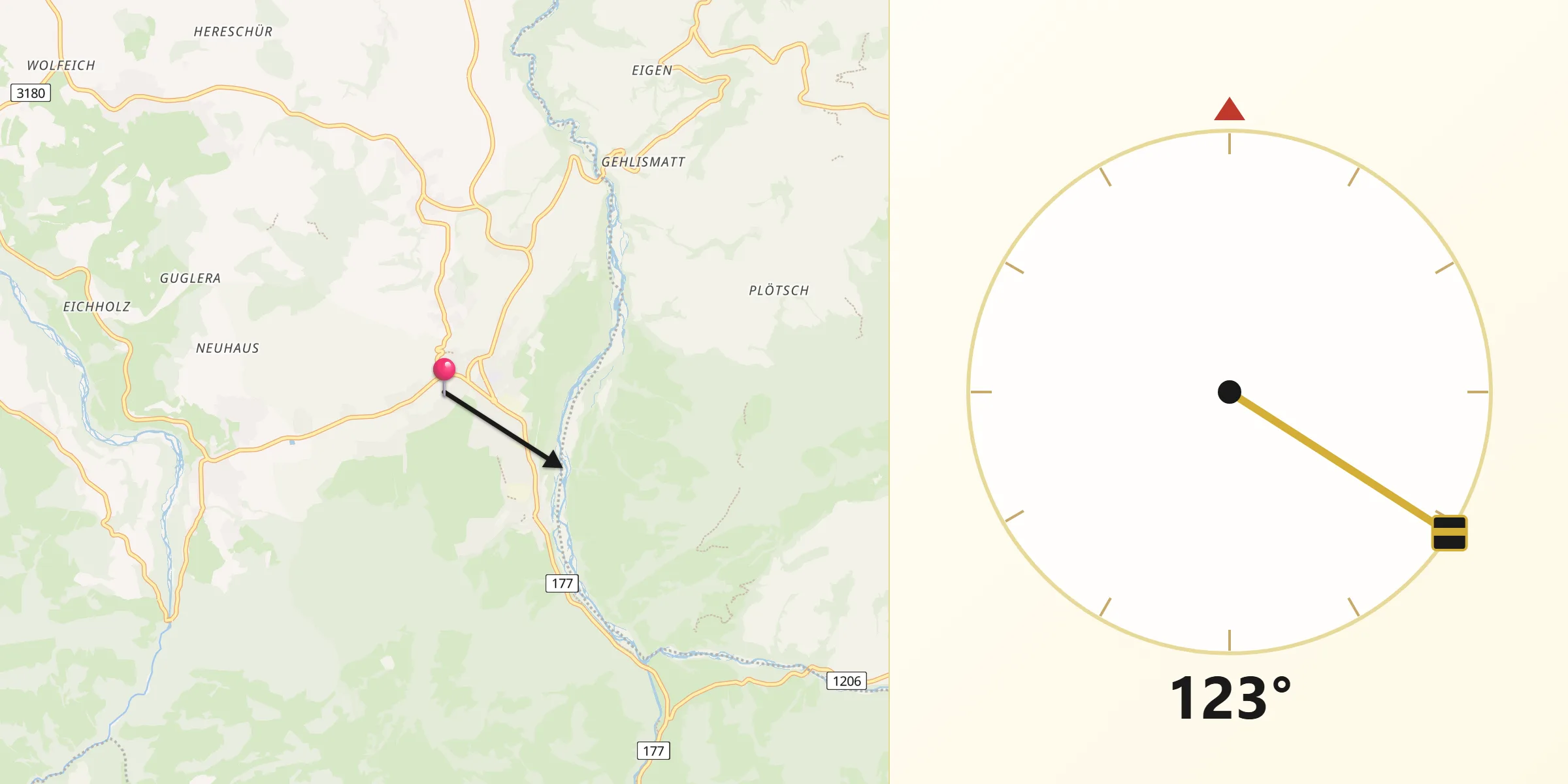 Direction vers la Qibla depuis Oberschrot