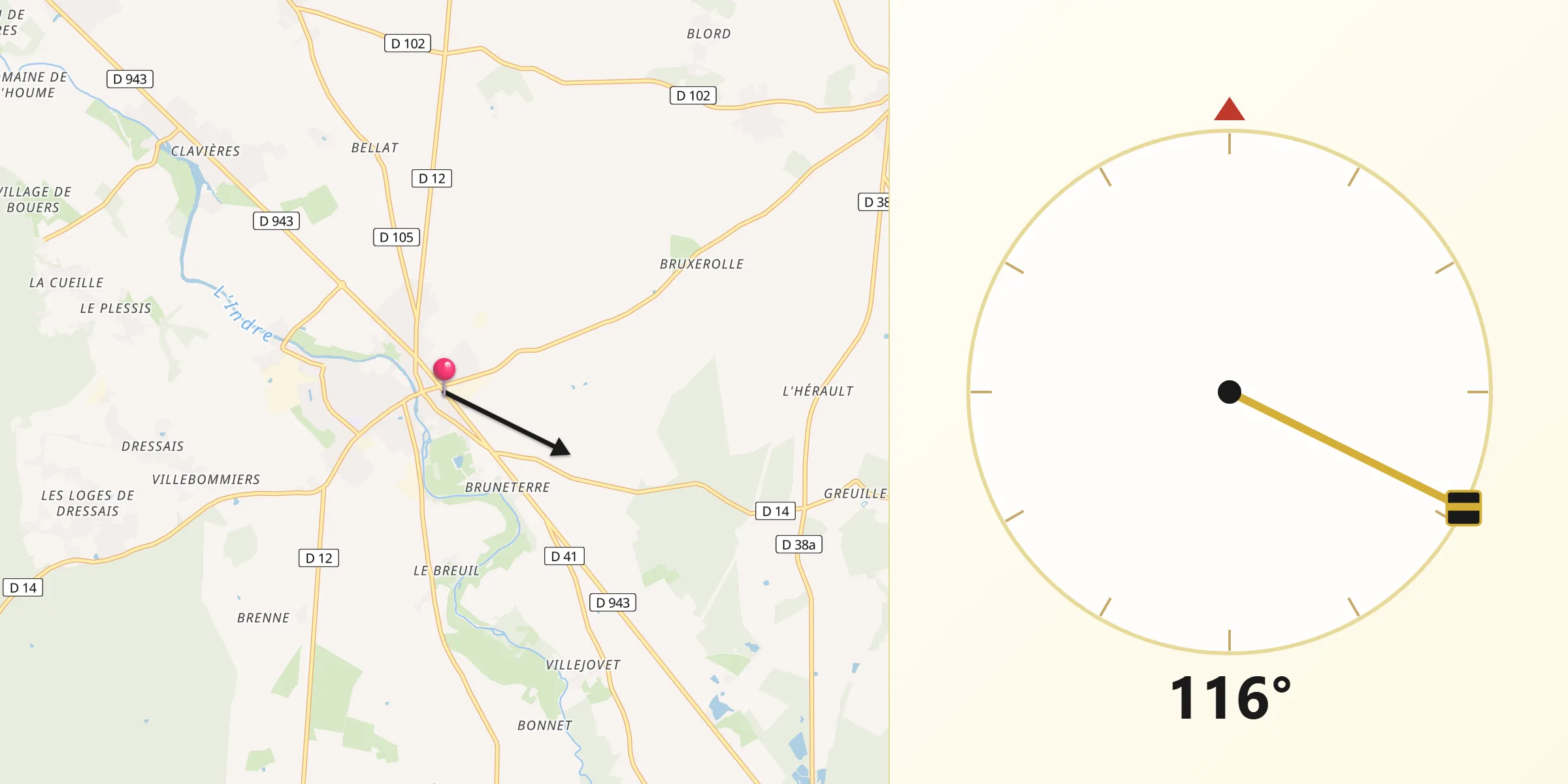 Direction vers la Qibla depuis Ardentes