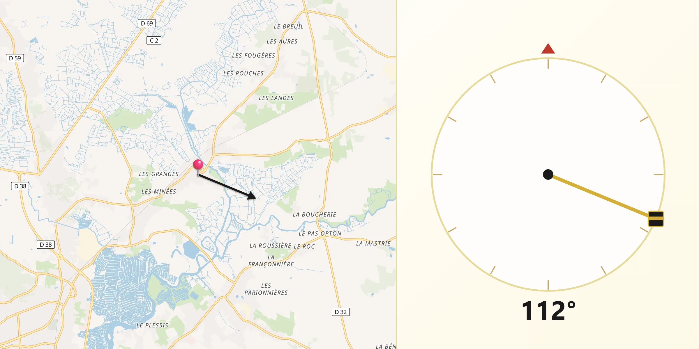 Direction vers la Qibla depuis Notre-Dame-de-Riez