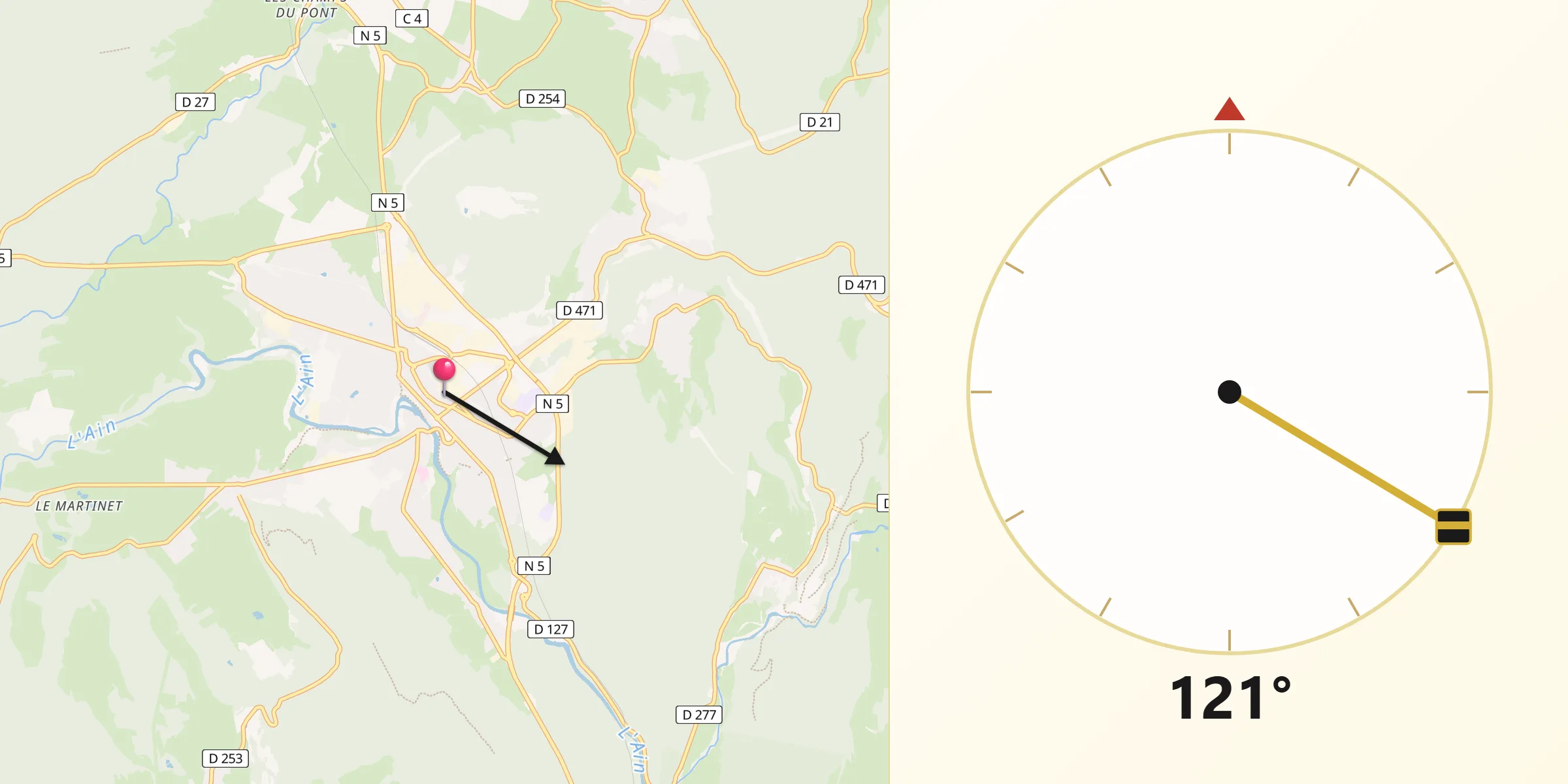 Direction vers la Qibla depuis Champagnole