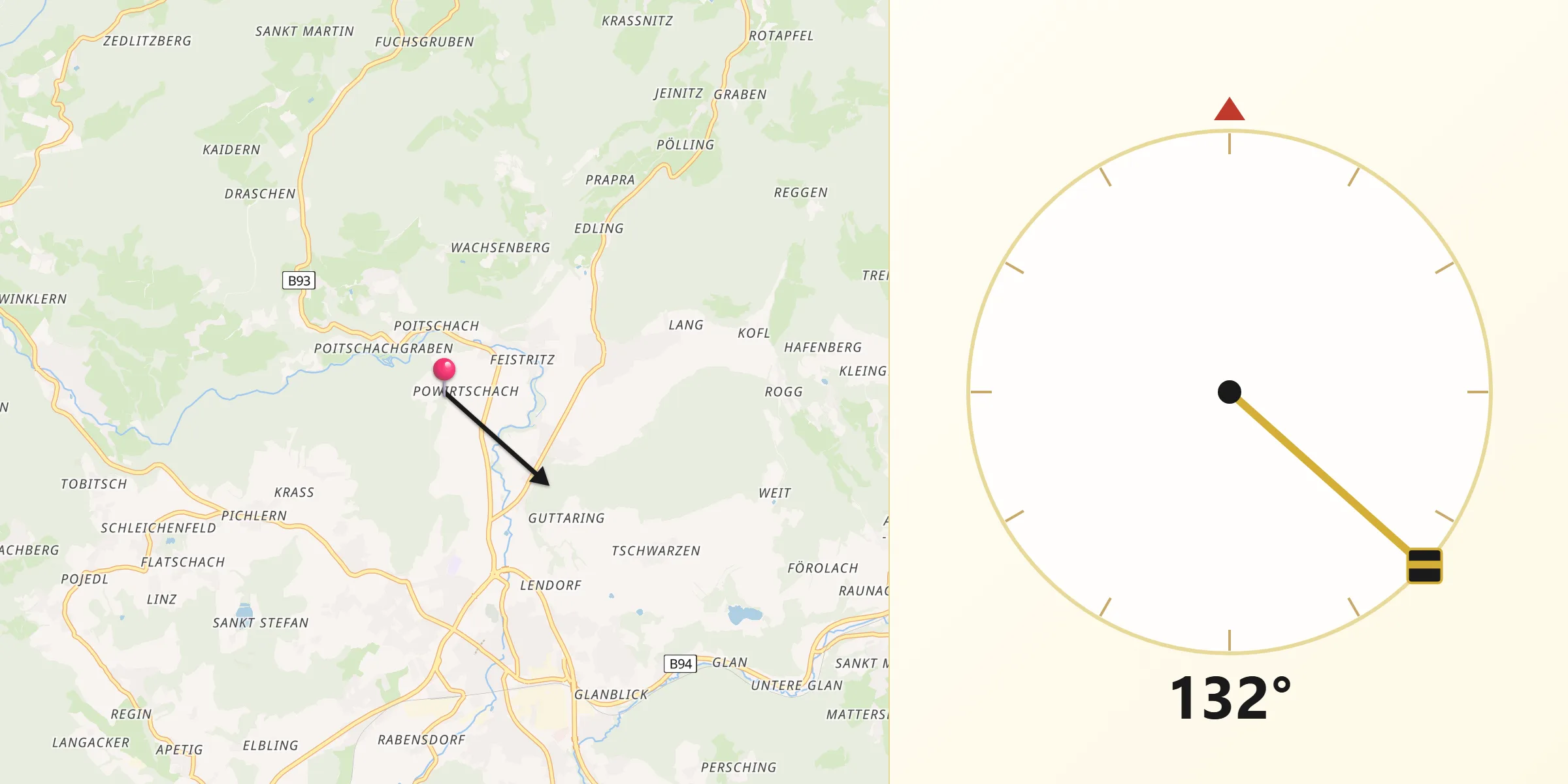 Qibla-Richtung von Seitenberg
