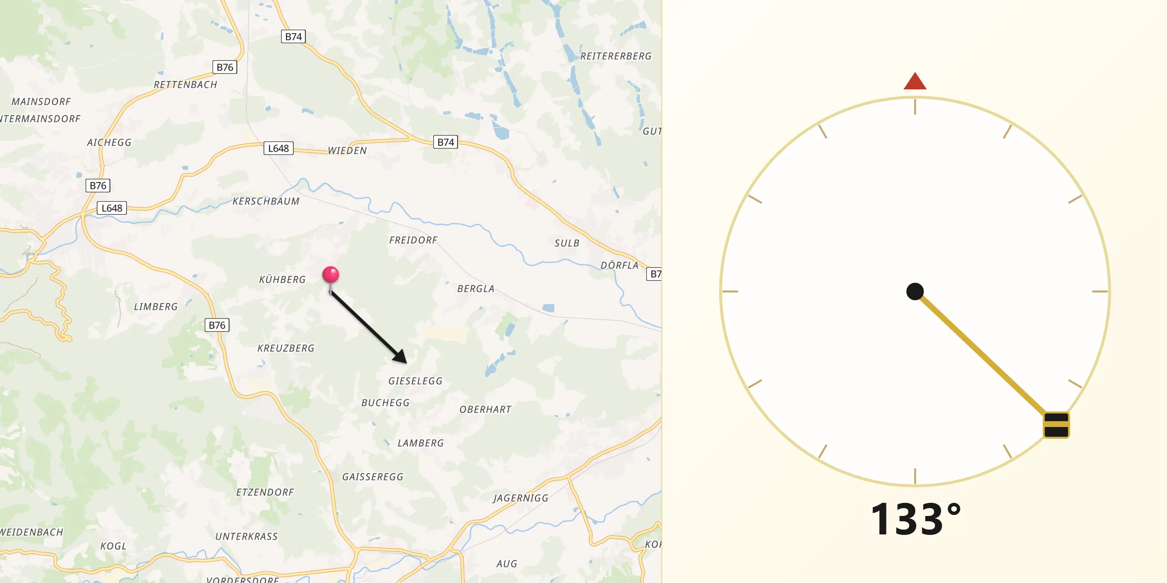 Qibla-Richtung von Sankt Peter im Sulmtal