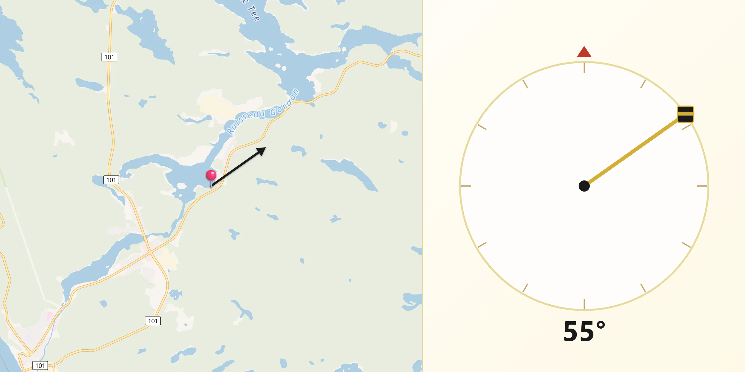 Qibla Direction from Notre-Dame-du-Lac