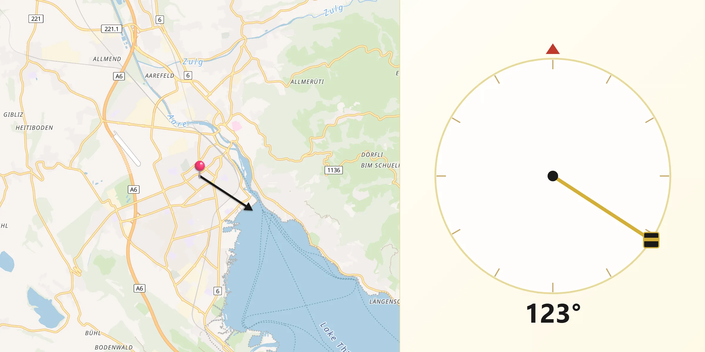 Direction vers la Qibla depuis Thoune