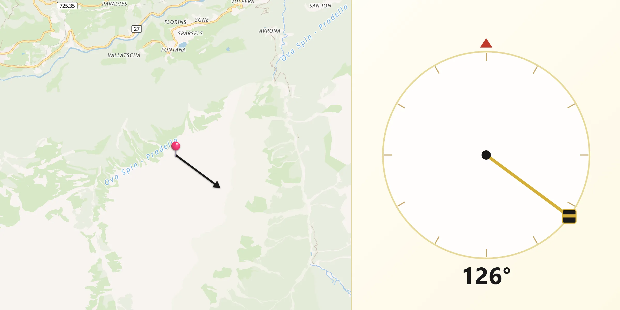 Qibla-Richtung von Region Engiadina Bassa / Val Müstair