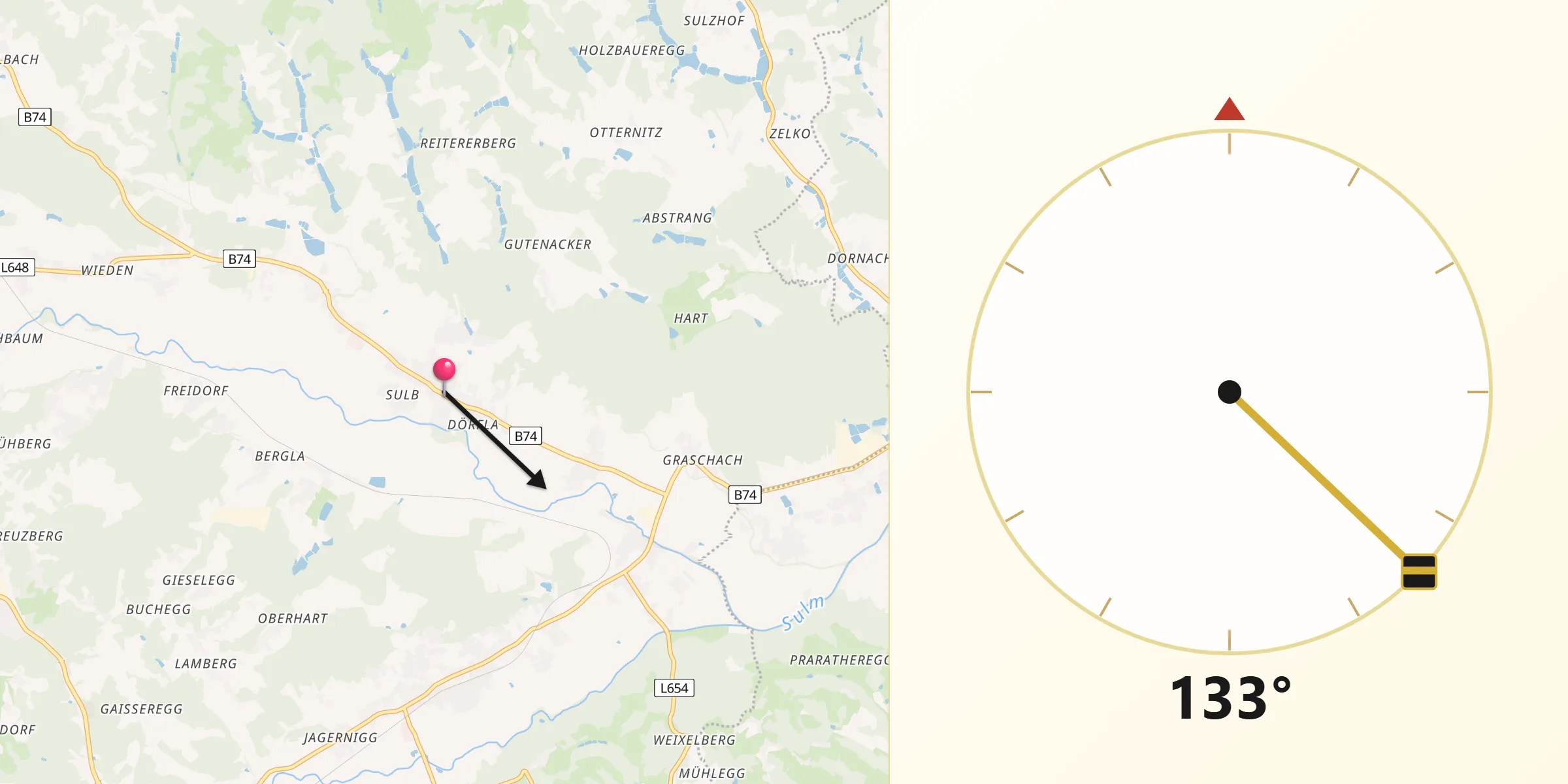 Qibla-Richtung von Sankt Martin im Sulmtal