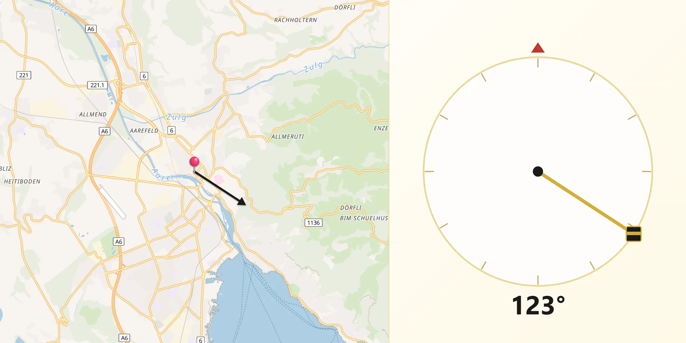 Qibla-Richtung von Thun District