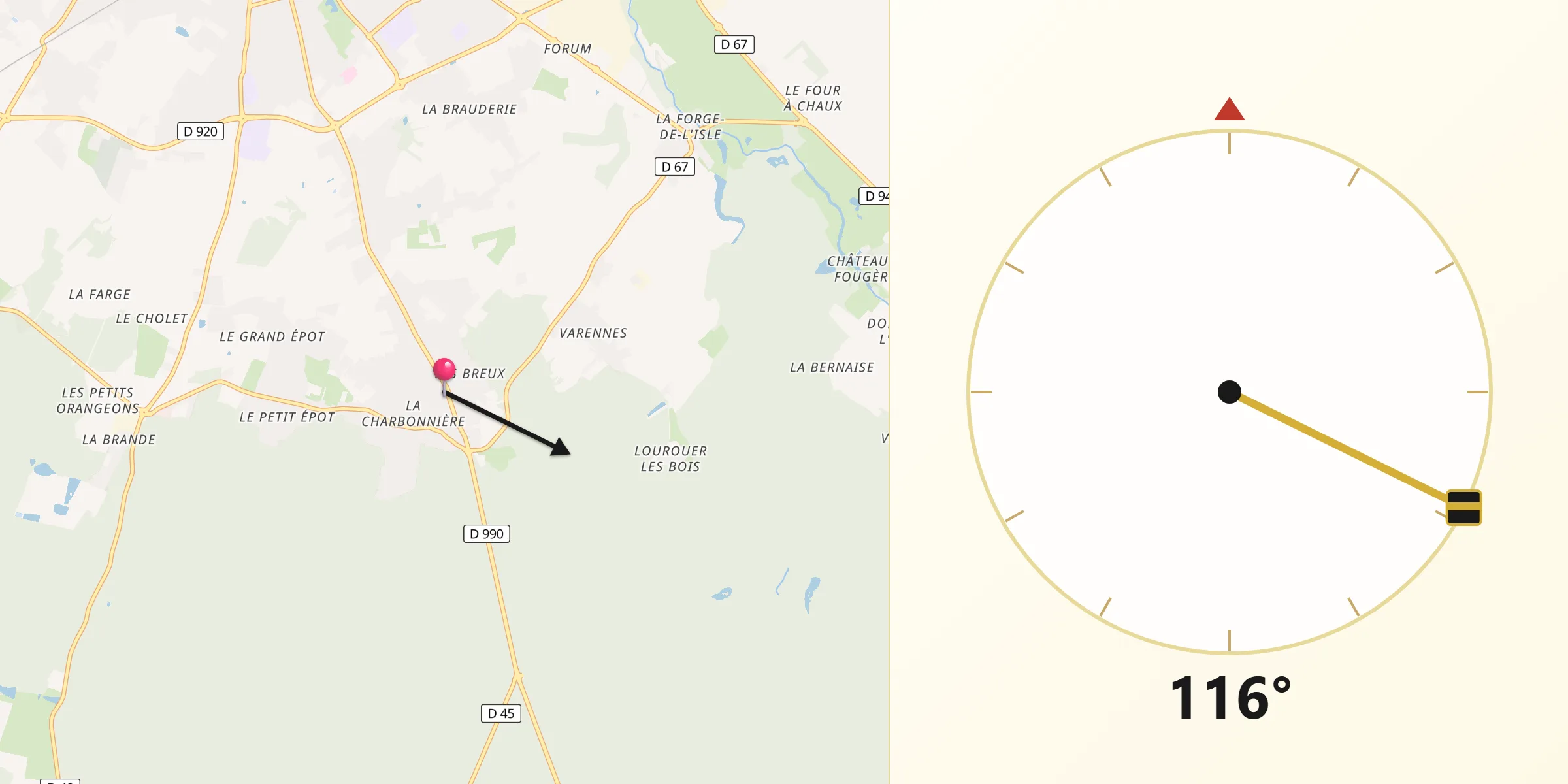 Direction vers la Qibla depuis Le Poinçonnet