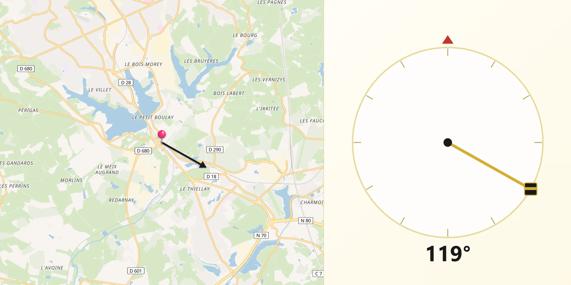 Direction vers la Qibla depuis Torcy