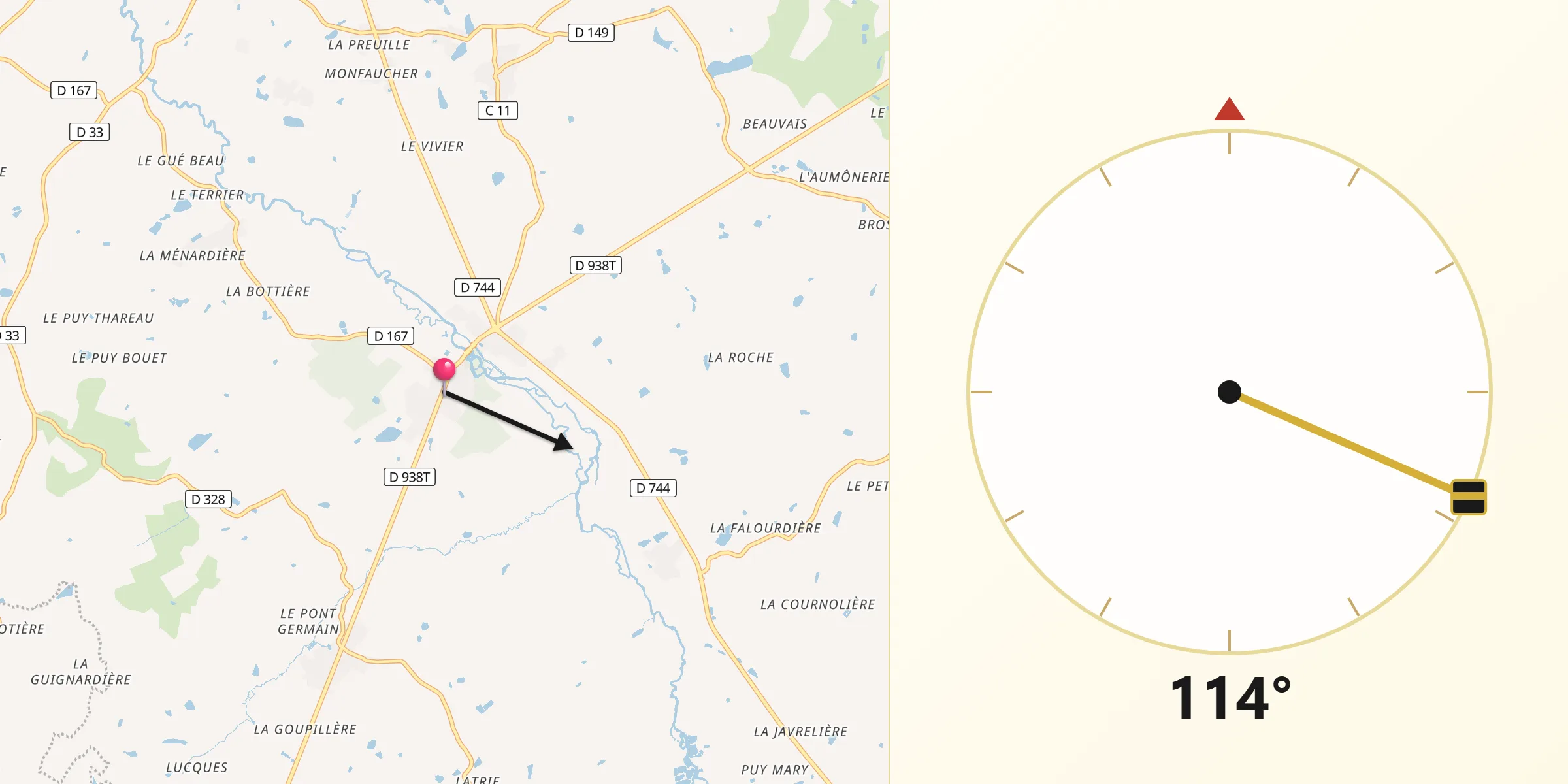 Direction vers la Qibla depuis La Forêt-sur-Sèvre