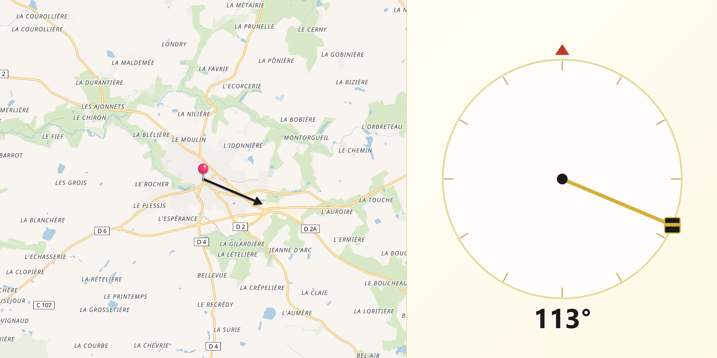 Direction vers la Qibla depuis Le Poiré-sur-Vie