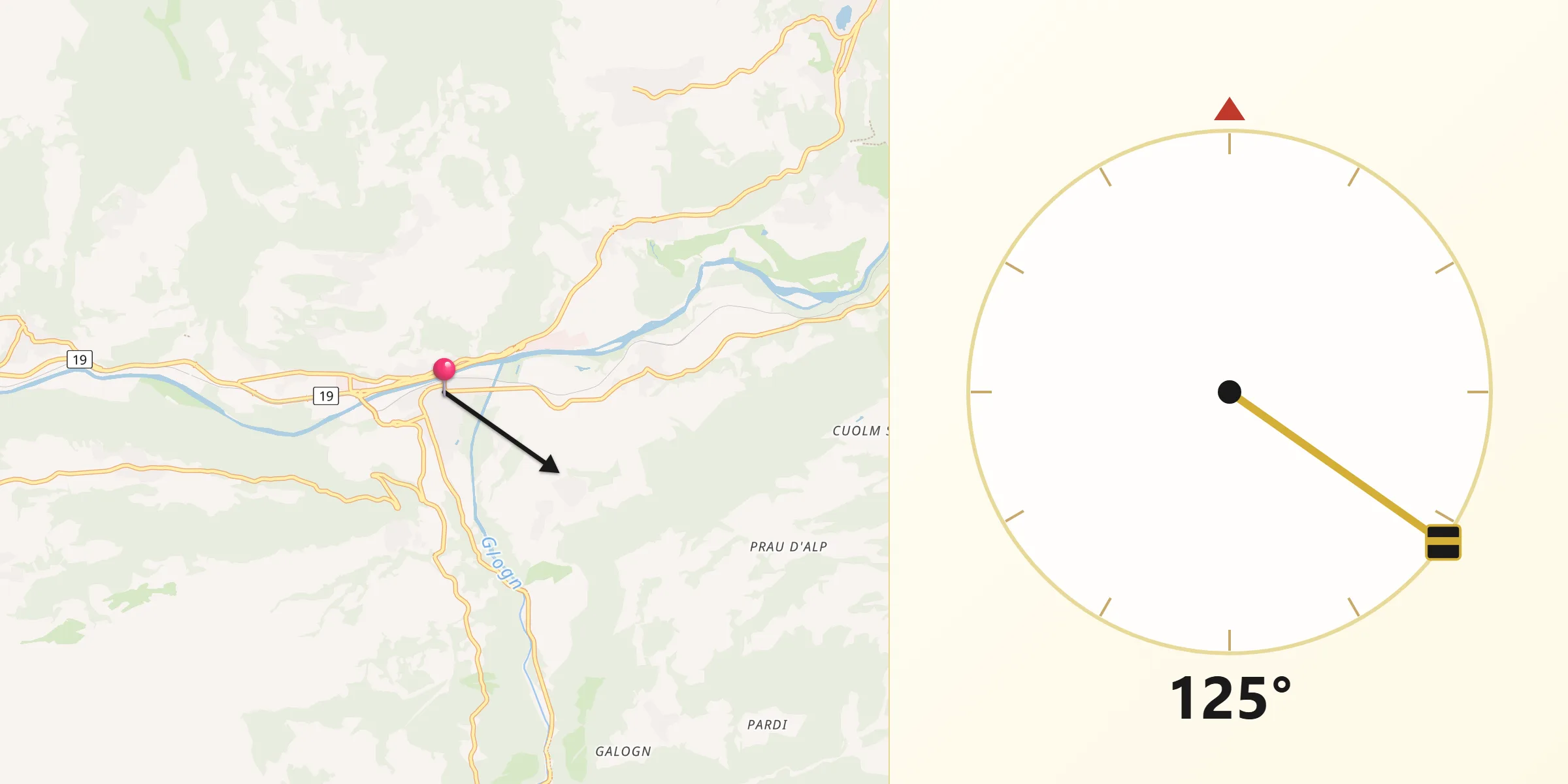 Direction vers la Qibla depuis Ilanz