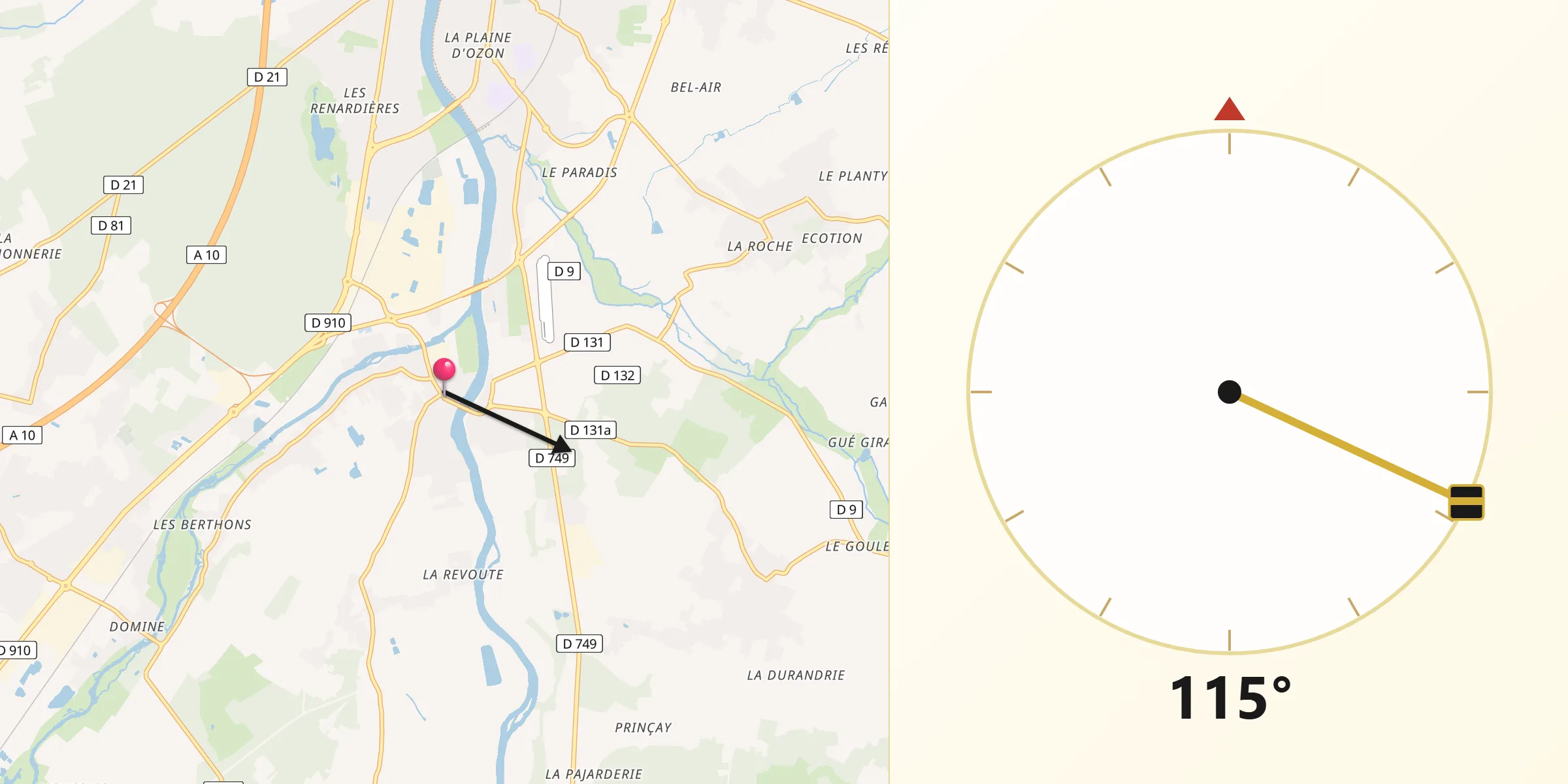 Direction vers la Qibla depuis Cenon-sur-Vienne
