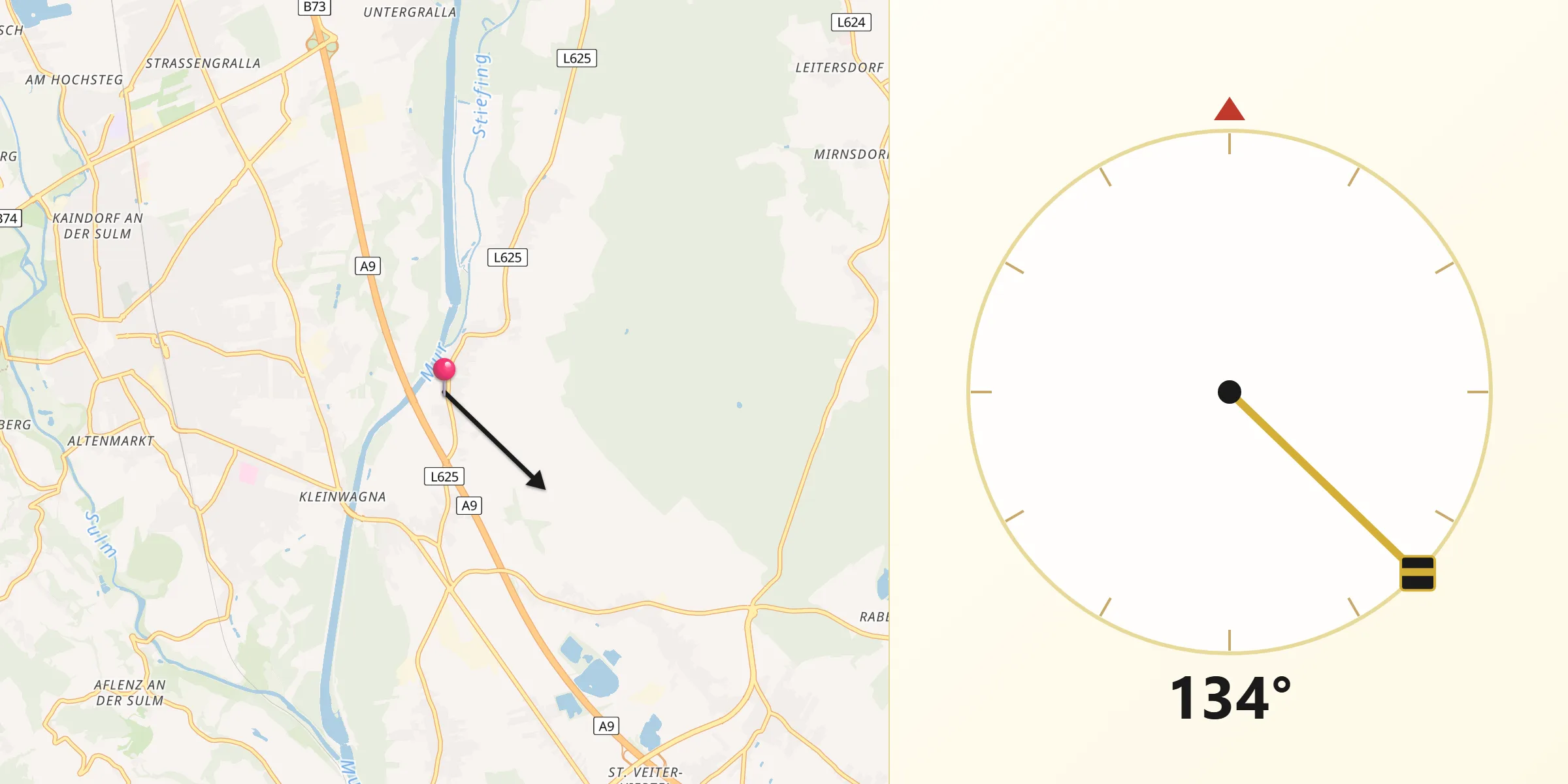 Qibla-Richtung von Gabersdorf