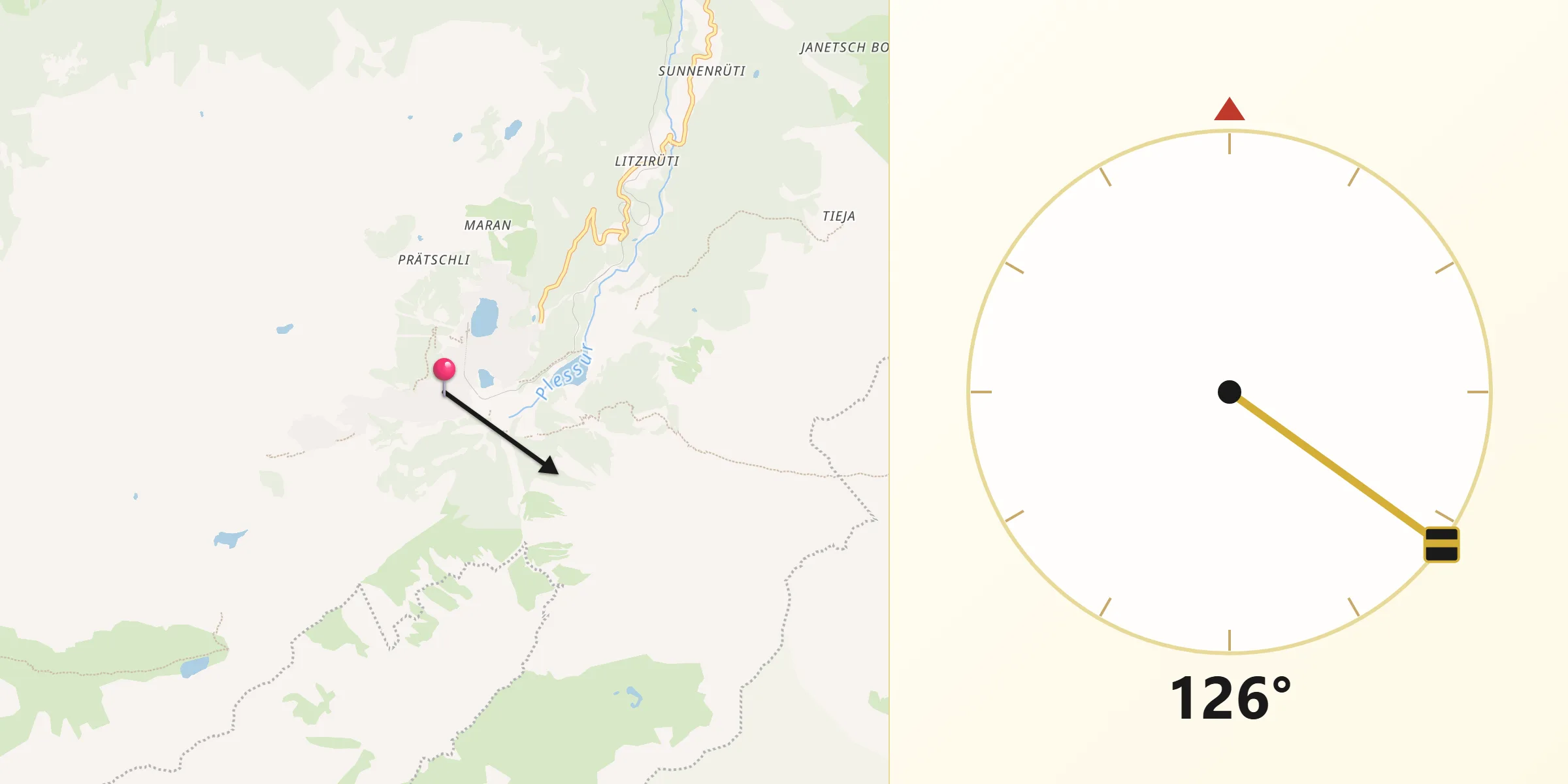Direction vers la Qibla depuis Arosa