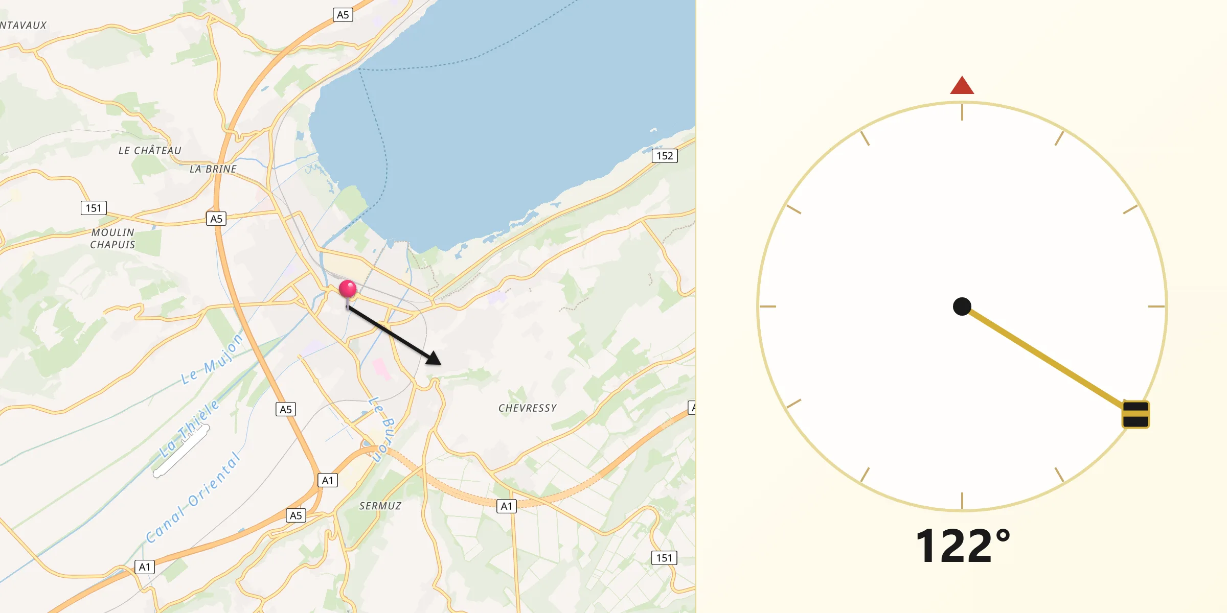 Qibla-Richtung von Yverdon-les-Bains