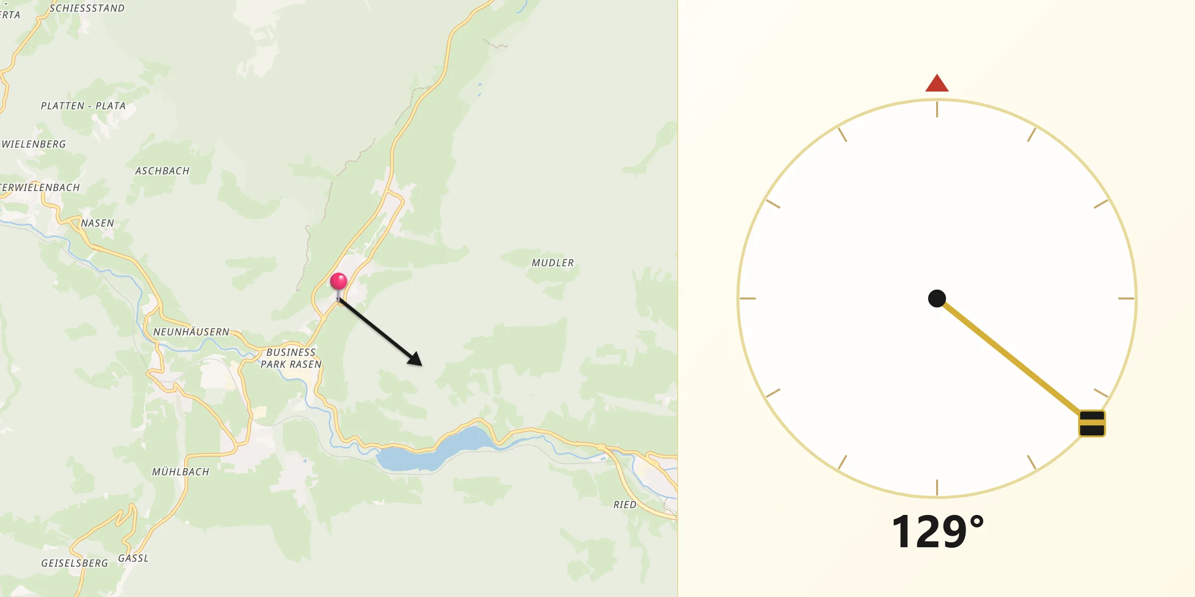 Direzione della Qibla da Rasun Anterselva - Rasen-Antholz