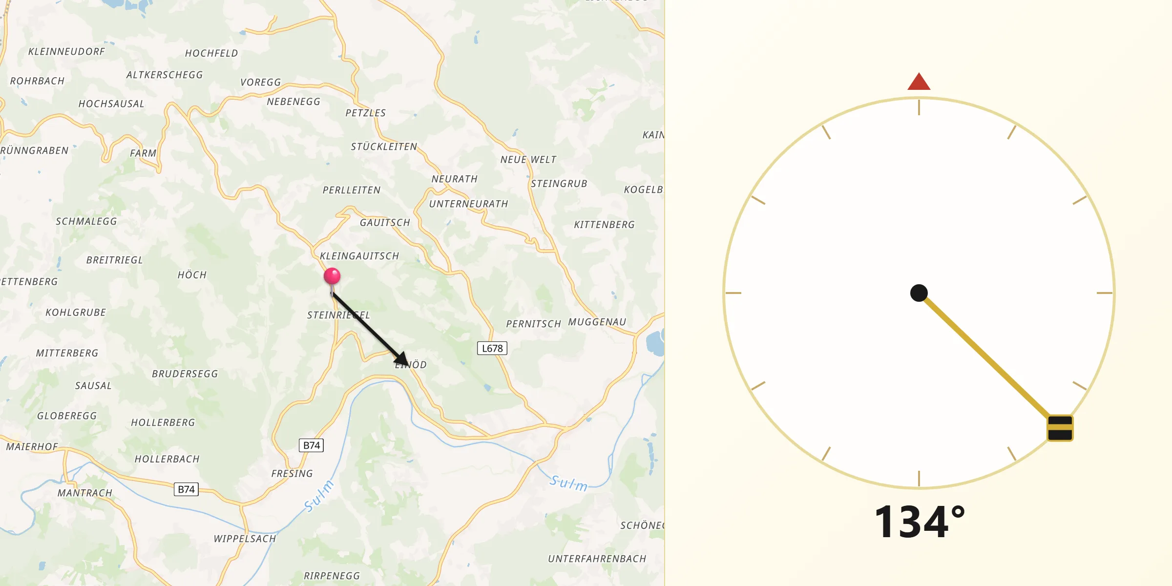 Qibla-Richtung von Kitzeck im Sausal