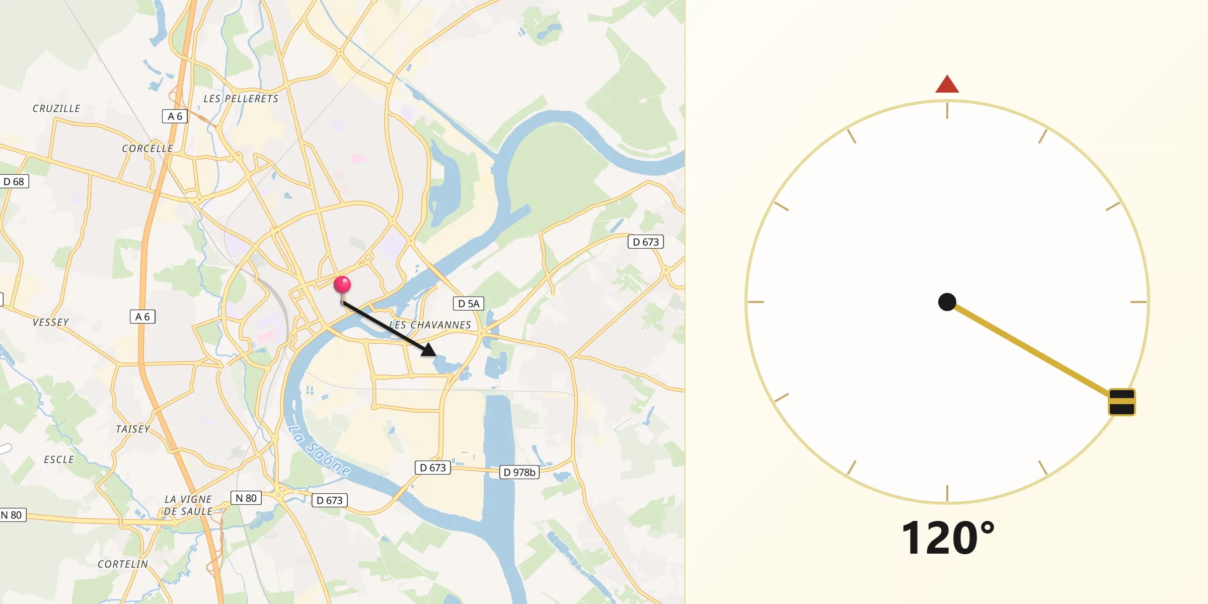 Direction vers la Qibla depuis Chalon-sur-Saône