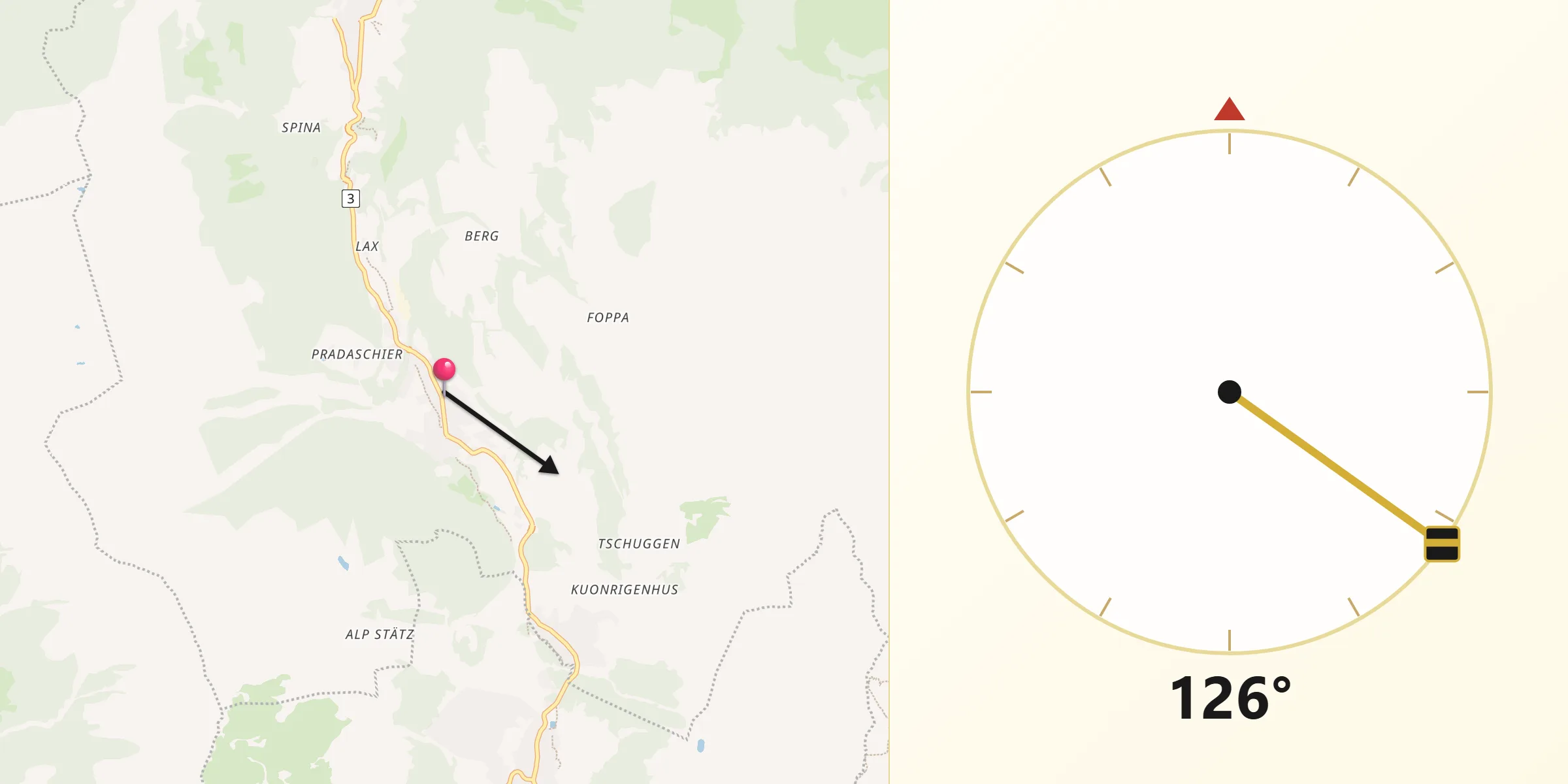 Direction vers la Qibla depuis Churwalden