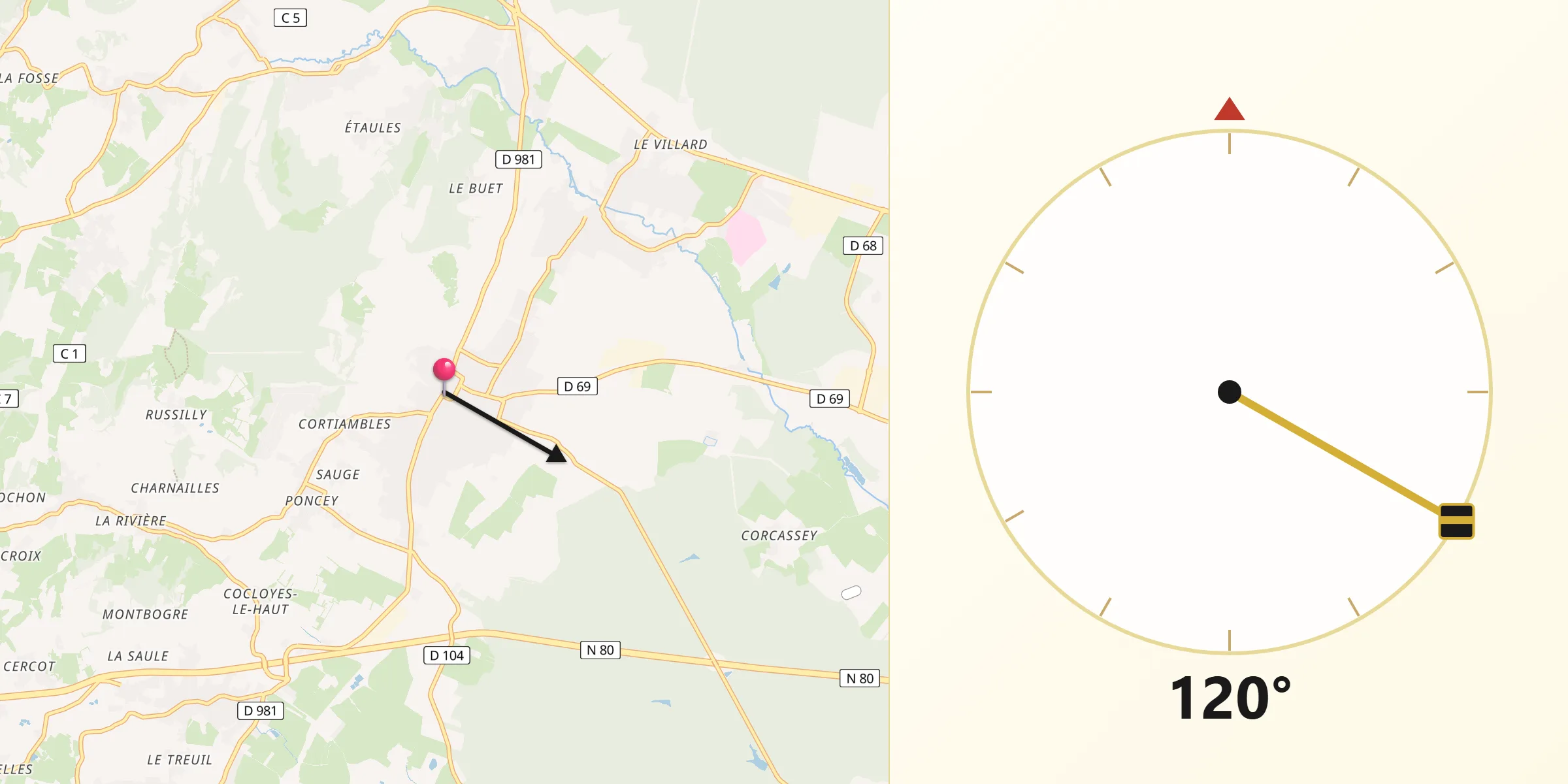 Direction vers la Qibla depuis Givry
