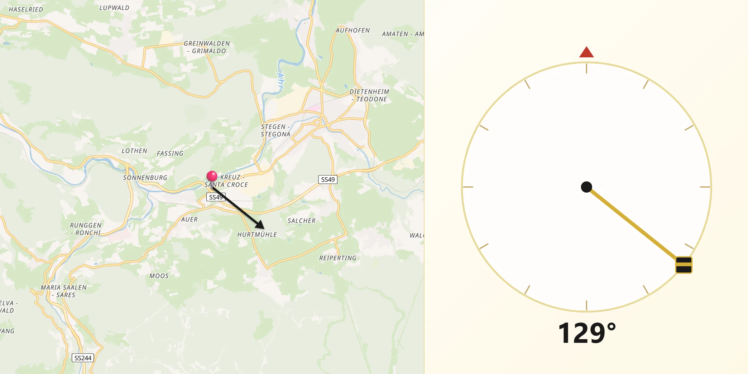 Direzione della Qibla da San Lorenzo di Sebato