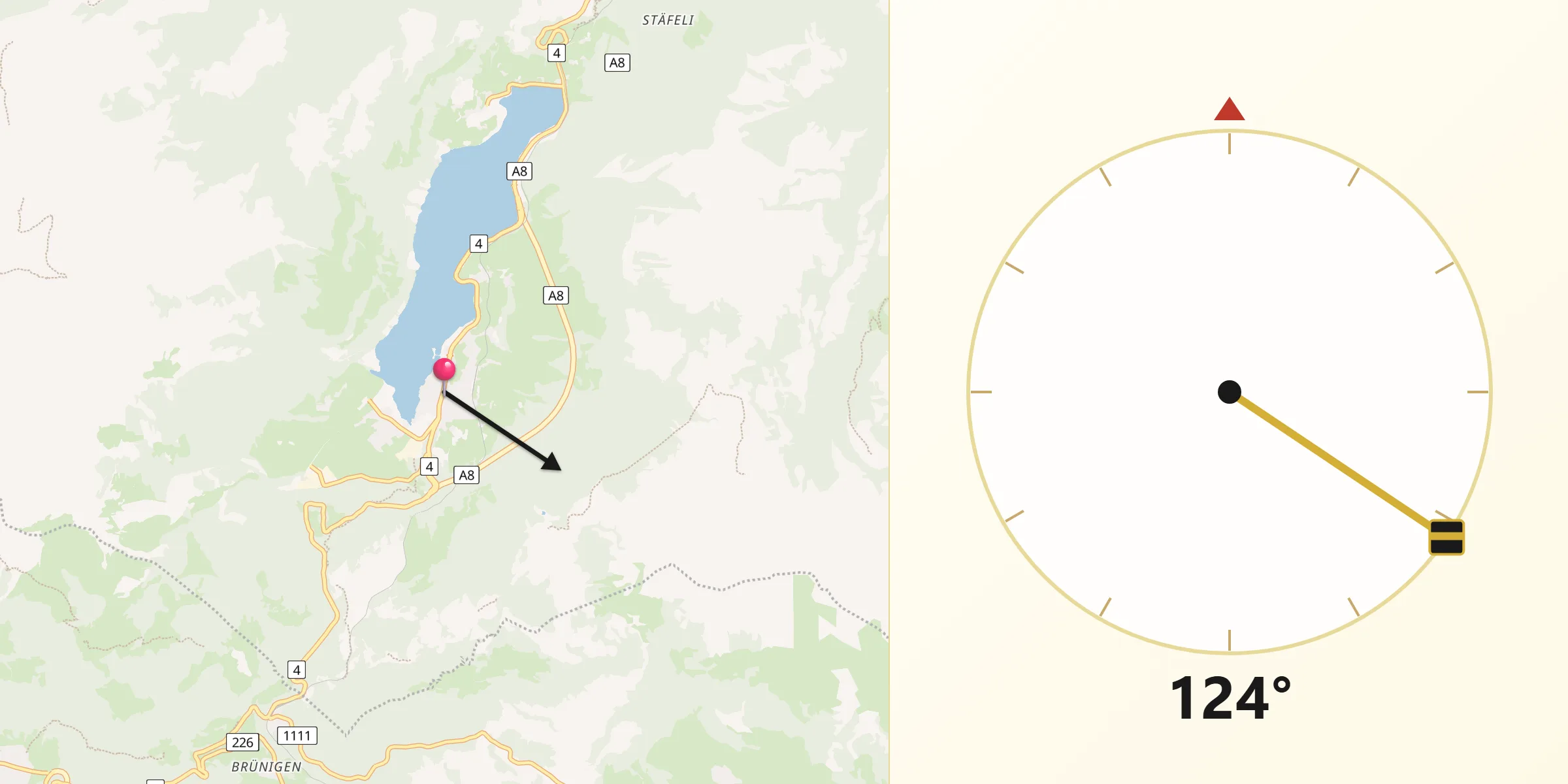 Direction vers la Qibla depuis Lungern
