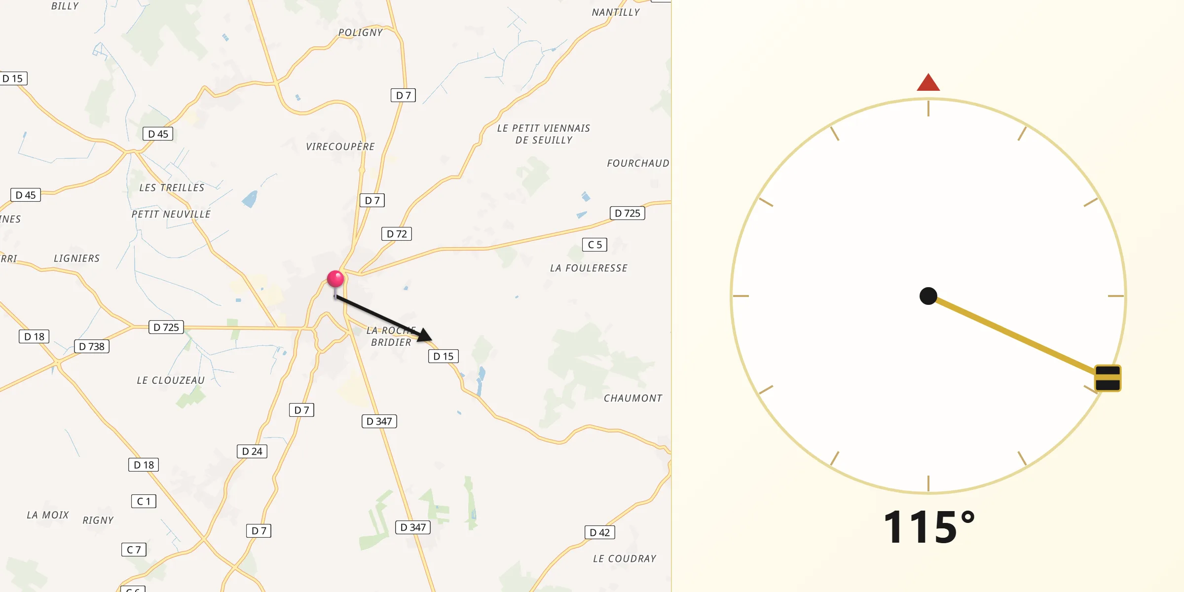 Direction vers la Qibla depuis Mirebeau