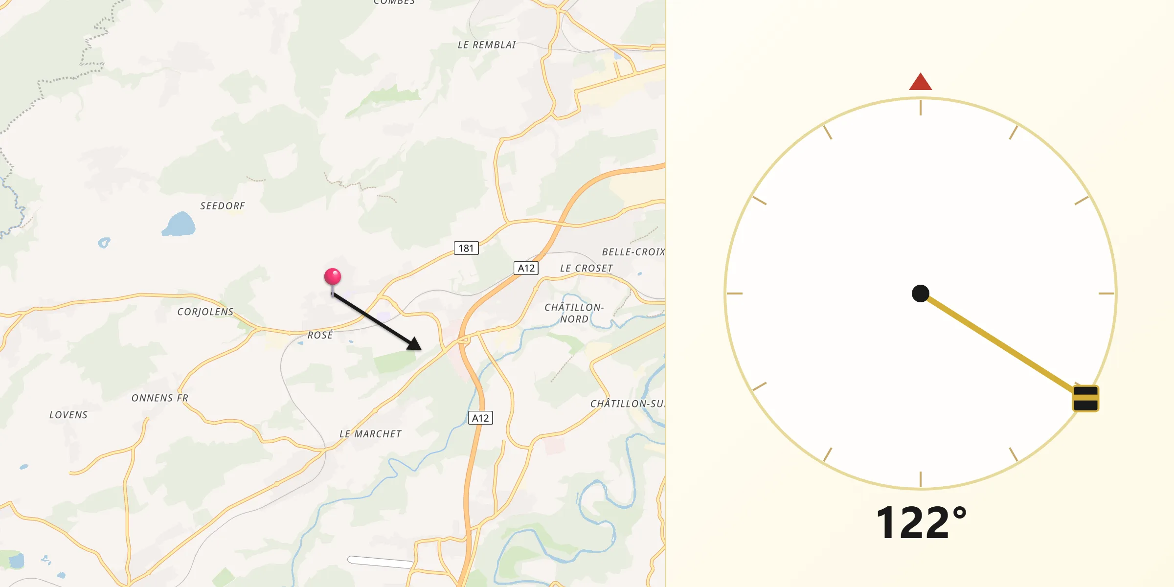 Direction vers la Qibla depuis Avry-sur-Matran