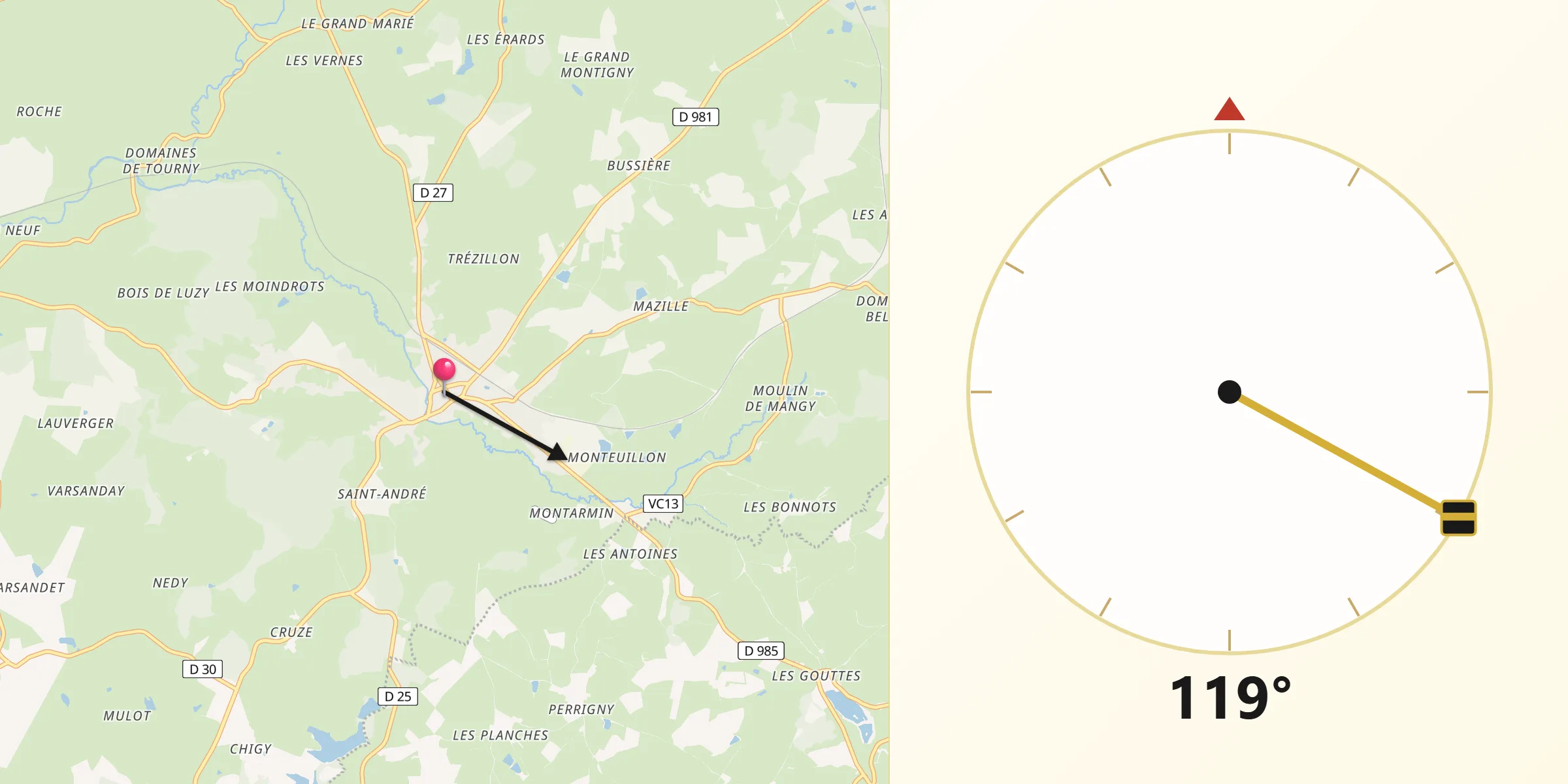 Direction vers la Qibla depuis Luzy